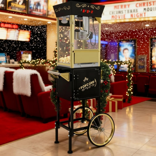 Trygoal Popcorn Machine with Cart, Popcorn Maker with 12 Oz Kettle, Vintage Movie Theater Style Professional Cart with 4 Cups & 1 Scoop, Pop Corn Popper for Home Theater, Parties, Events, Black