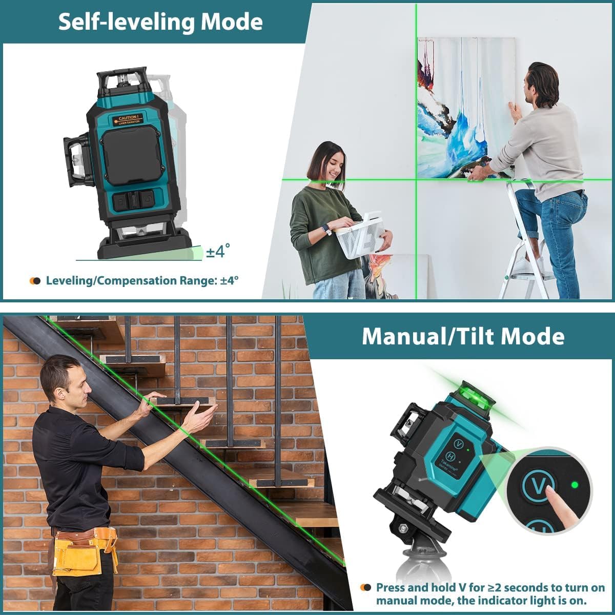 Takamine 16 Lines Green Laser Level Pro, 4x360° 4D Green Cross Line Professional for Construction, Two 360° Vertical and Two 360° Horizontal Laser Level Pulse Mode and Remote Controller
