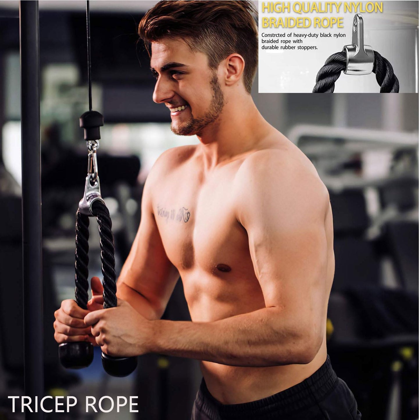 Cable Machine Attachments Home Gym, Triceps Rope, V Handle Cable Attachment,39inch LAT Pull Down Bar, Straight Rotaing Bar