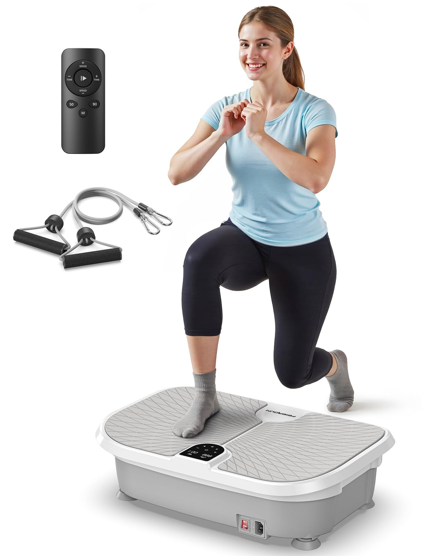 FEIERDUN Vibration Plate Exercise Machine, 400 LBS Capacity Vibration Plate for Lymphatic Drainage, Max Space for Whole-Body Workout & Relaxation at Home-Grey