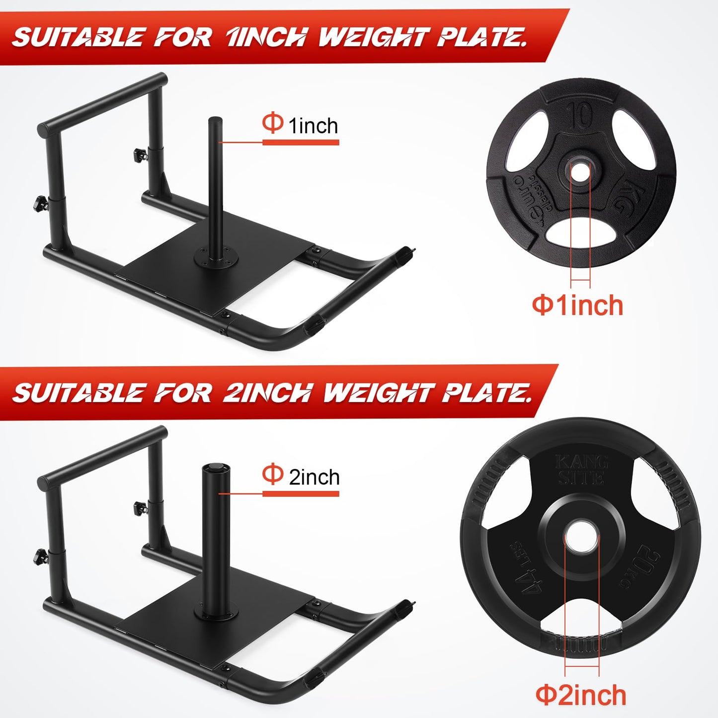 GADFISH Medium-Sized Workout Fitness Sled, Weighted Sleds Push Gym Equipment for Adults & Kids, Compatible with 1" & 2" Weight Plates, Multi-Purpose Sled for Outdoor or Home Fitness Training