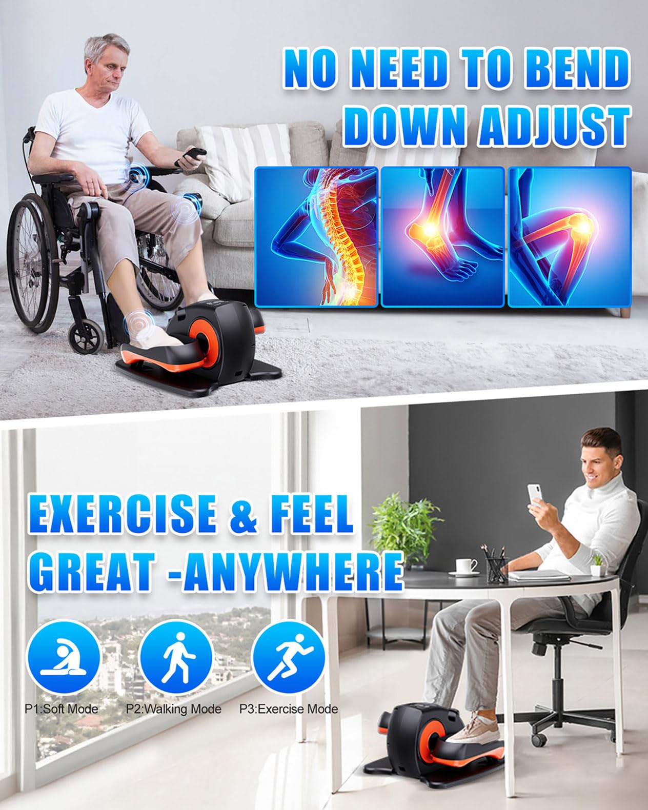 Putnen Under Desk Elliptical Machine, Electric Elliptical Leg Exerciser for Seniors with 12 Adjustable, Portable Quiet Elliptical Exercise Machine, Seated Pedal Exerciser with Remote Control (Orange)