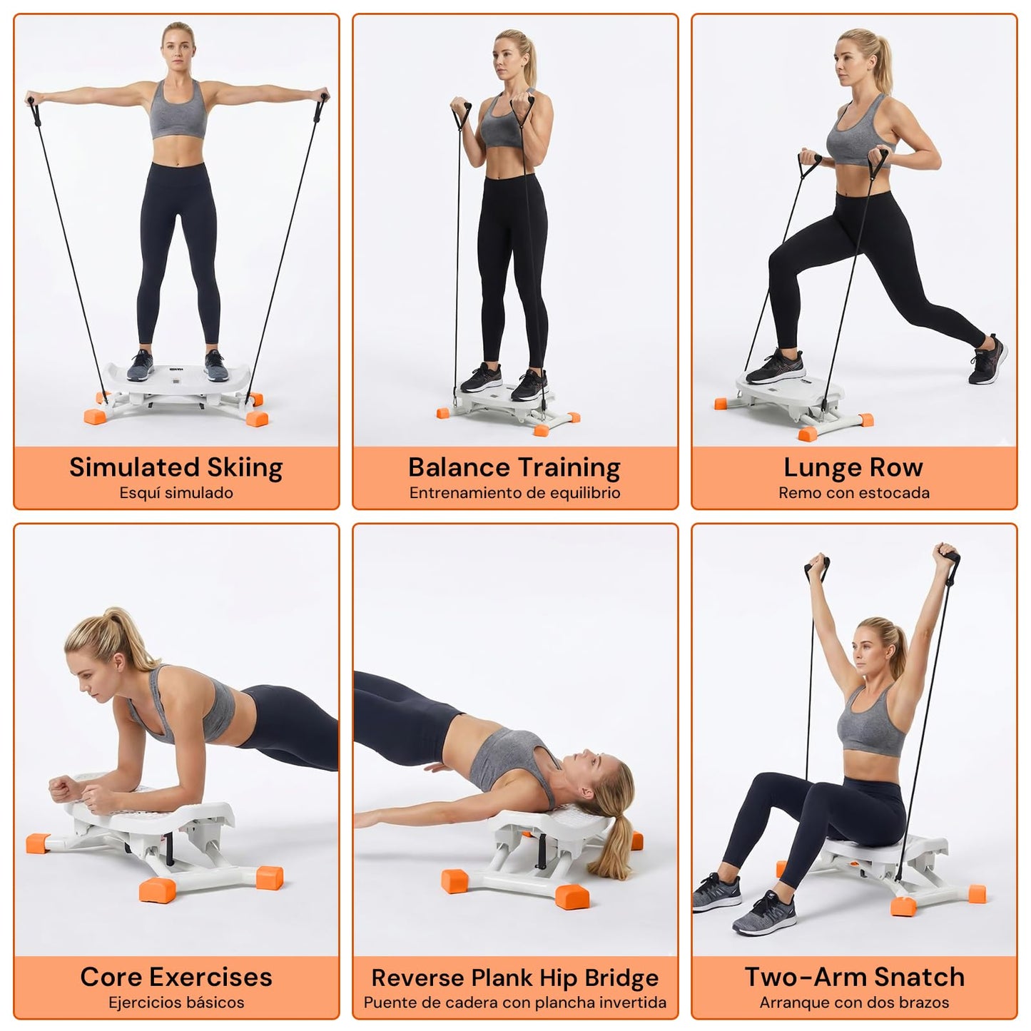 SEKAM Ski Machine Trainer, Indoor Ski Simulator with Resistance Bands & Balance Board - Low Impact Stepper Exercise Equipment for Home Gym Full Body Workout, 300LBS Capacity (Orange)