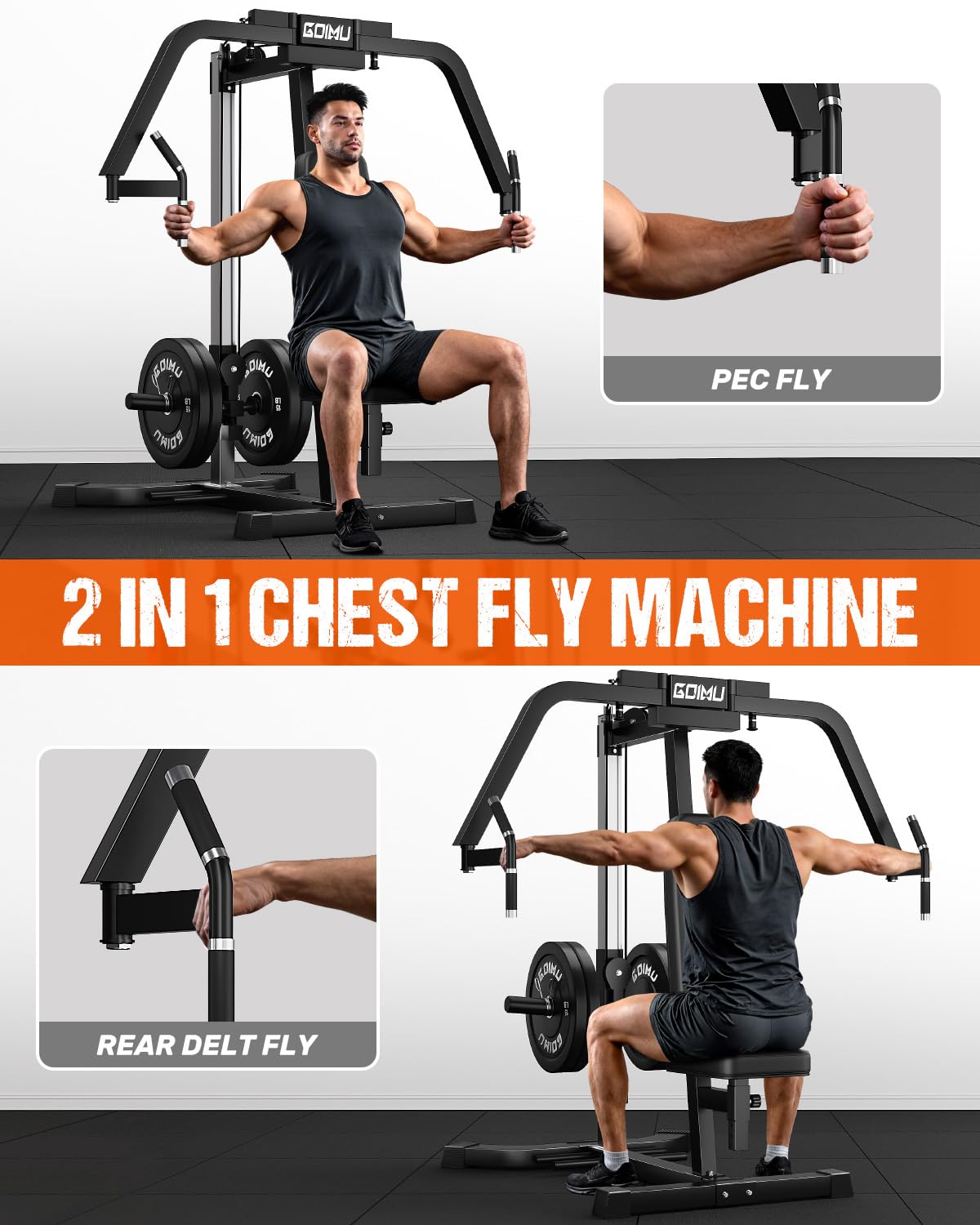 GOIMU Chest Fly Machine, CF01-PRO PEC Fly and Reverse Delt Machine, Upper Body Workout Equipment with Adjustable Backrest for Pectoral and Rear Deltoid, Chest Training Machine for Home Gym