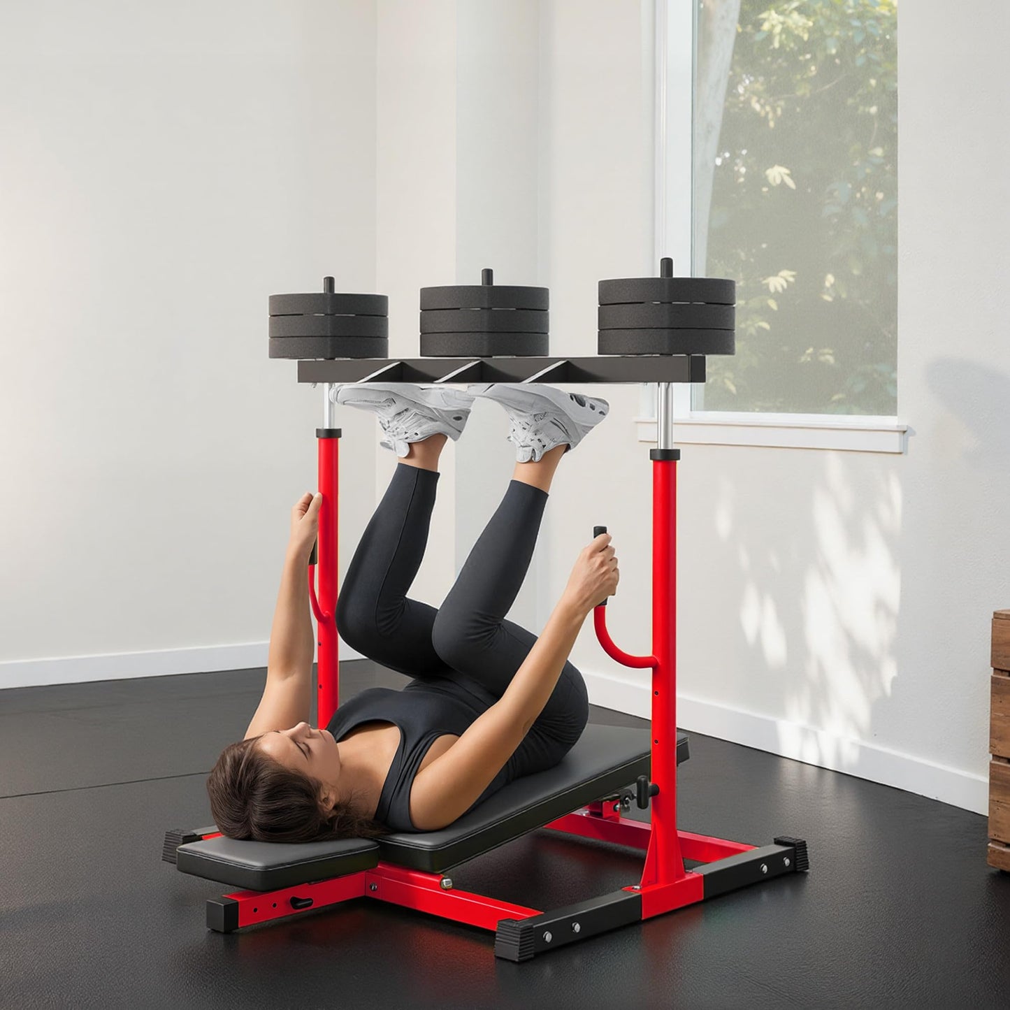 Soozier Vertical Leg Press Machine, 660LBS Capacity, Leg Strength Training Machine with Adjustable Leg, Back, and Head Positions for Home Gym, 1 inch Standard Plate Compatible, Red