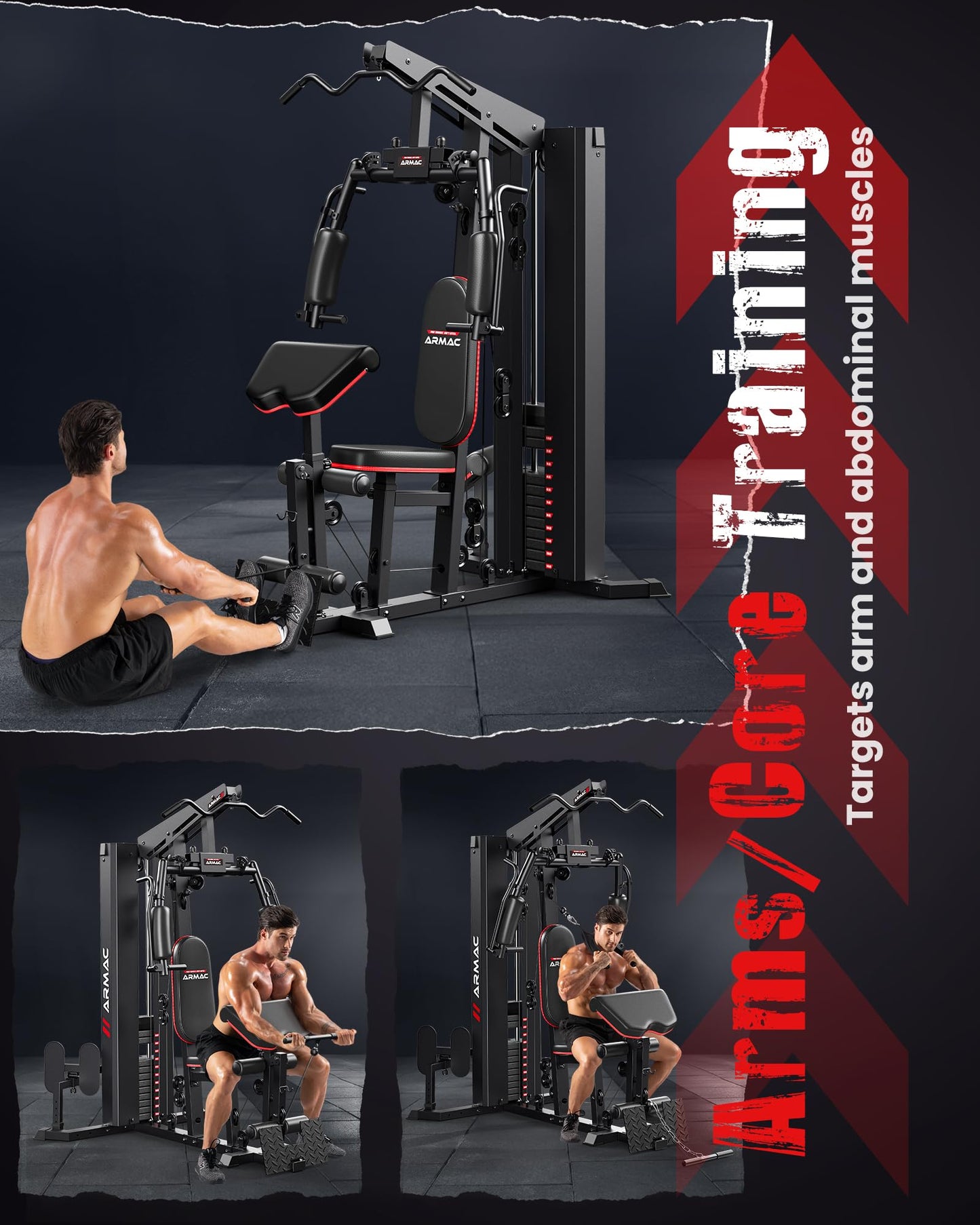Sportsroyals Home Gym, Multifunctional Gym Equipment, Workout Equipment with 150LBS Weight Stack, for Leg Press, LAT Pull Down, Chest Presses (AR-RED)