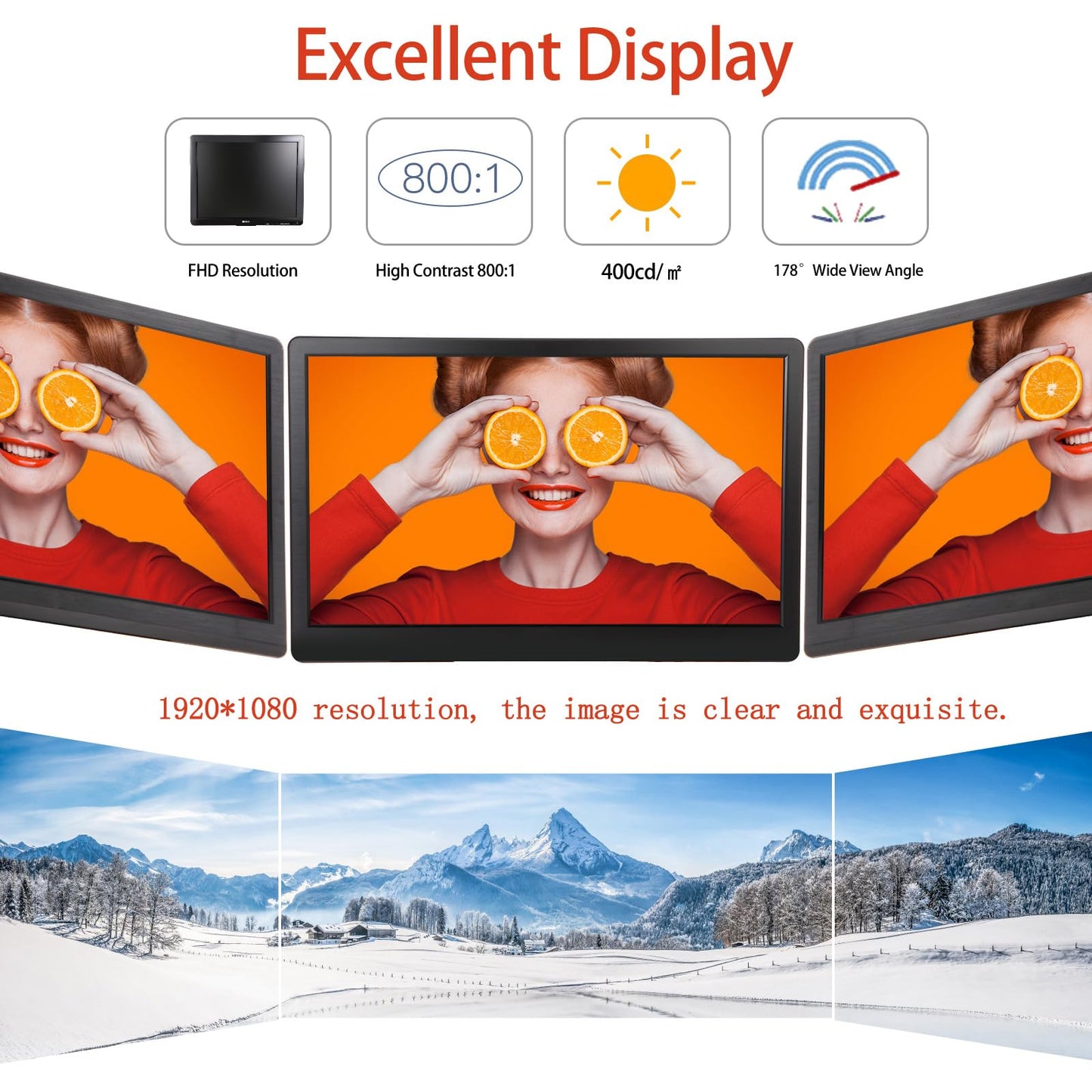 Benmiuko 22 inch Monitoring Display Screen Security Camera Monitor LCD Multi Functional Interface HDMI, BNC, VGA, AV, USB Input CCTV Computer Monitors Built in Speaker 1920x1080 Full HD