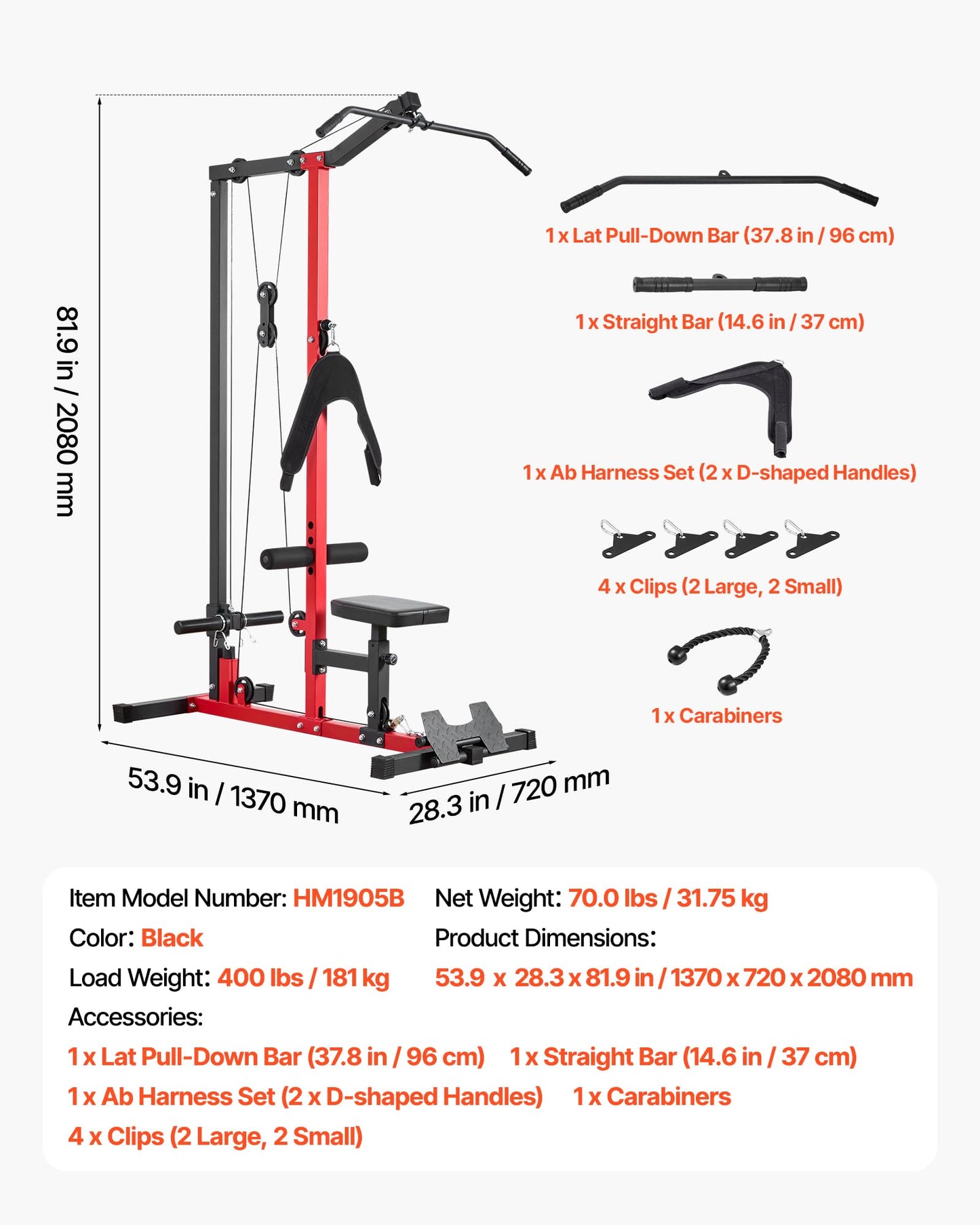 VEVOR LAT Pull Down Machine, 3-in-1 Row Cable Machine, Cable Machines Home Gym with 3-Level Adjustable Seat, 4-Level Adjustable Foam Roller, Load 400 lbs LAT Tower for Back, Chest, Tricep, Black
