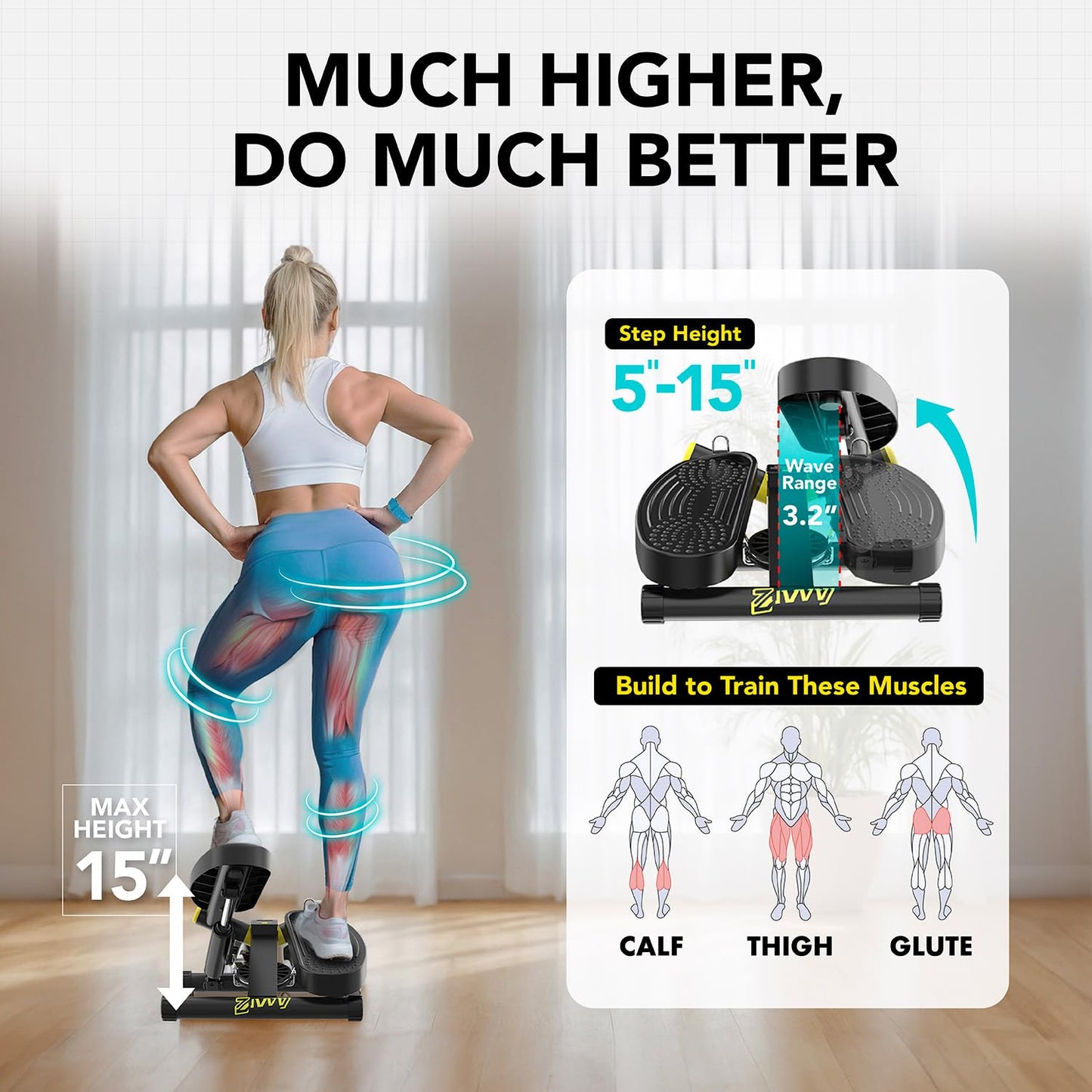 Silent 300LBS Mini Stepper Machine - Quiet Twist Stepper with Resistance Bands & LCD Monitor - Compact Home Gym Equipment for Full Body Workout
