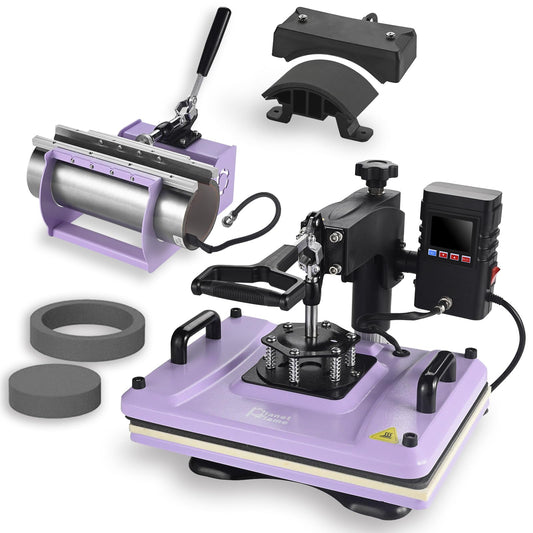 PlanetFlame Heat Press Machine 12x15 Inch, 360° Swing Away 5 in 1 Heat Transfer Machine, Multifunctional Heat Transfer Press Machine with 30OZ Tumbler Attachment for Hat/Plate/T-Shirt/Mug, Purple