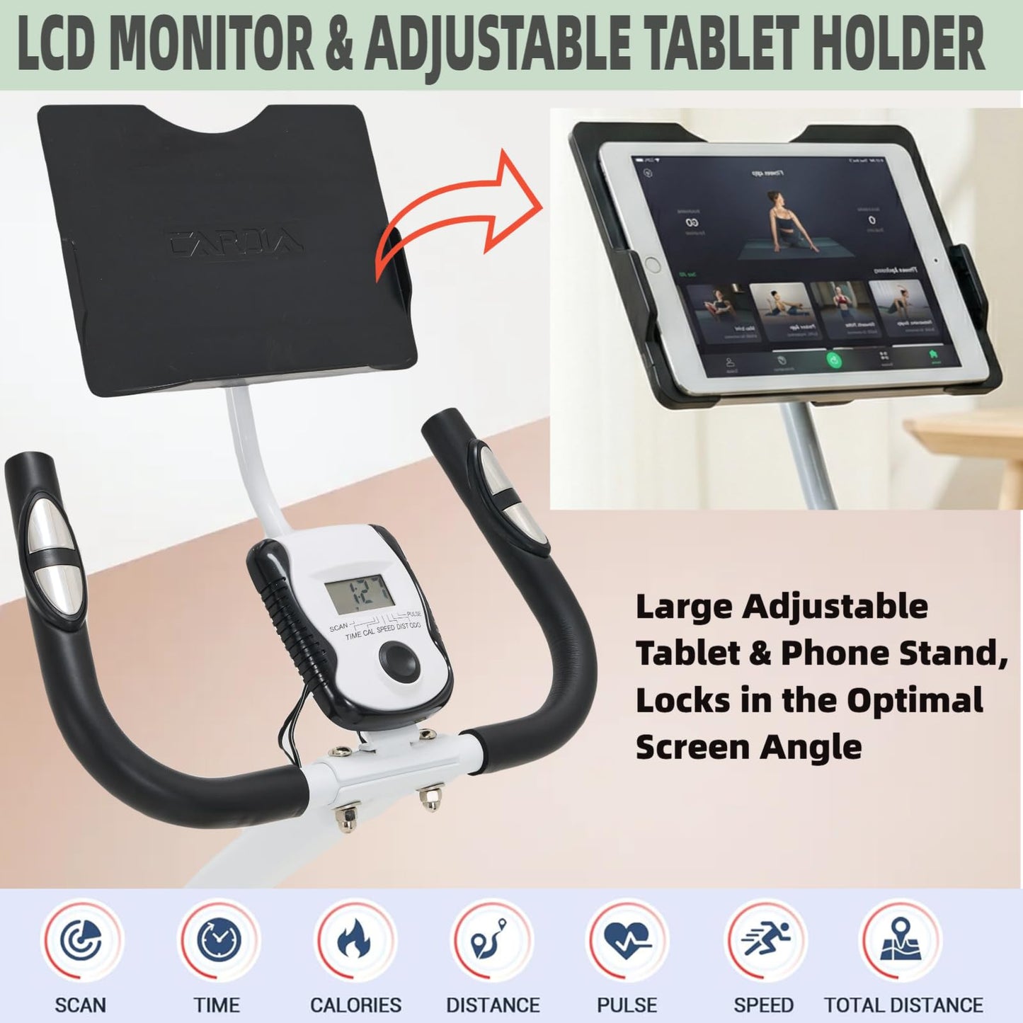 CUDOEEAI Ergonomic Recumbent Exercise Bike, Foldable Space-Saving, Quiet Magnetic Resistance, LCD Monitor & Tablet Holder for Indoor Cardio
