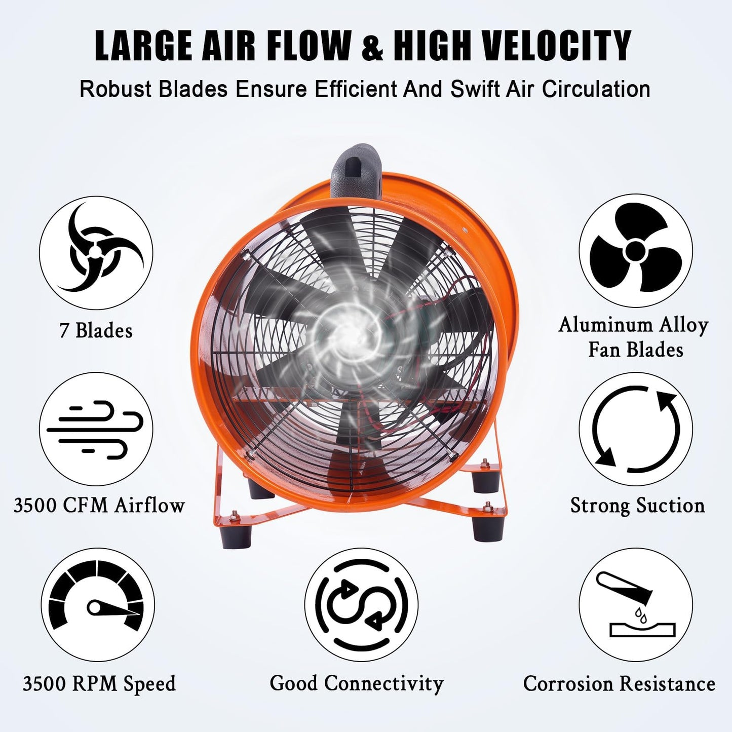 Garvee 12 in Utility Blower Exhaust Fan with 32.8 ft Duct, 3500 CFM Heavy Duty Industrial Blower Ventilation Fan, High Velocity Low Noise Extraction for Ventilating Workshops, Confined Space