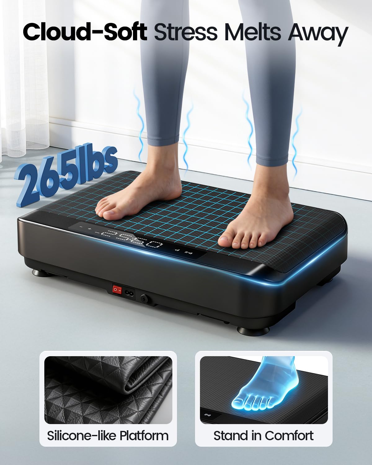 Viamotion Vibration Plate Exercise Machine, Full Body Vibrating Platform for Lymphatic Drainage Weight Loss, 99 Levels Shake Plate with LED Display for Women, Black
