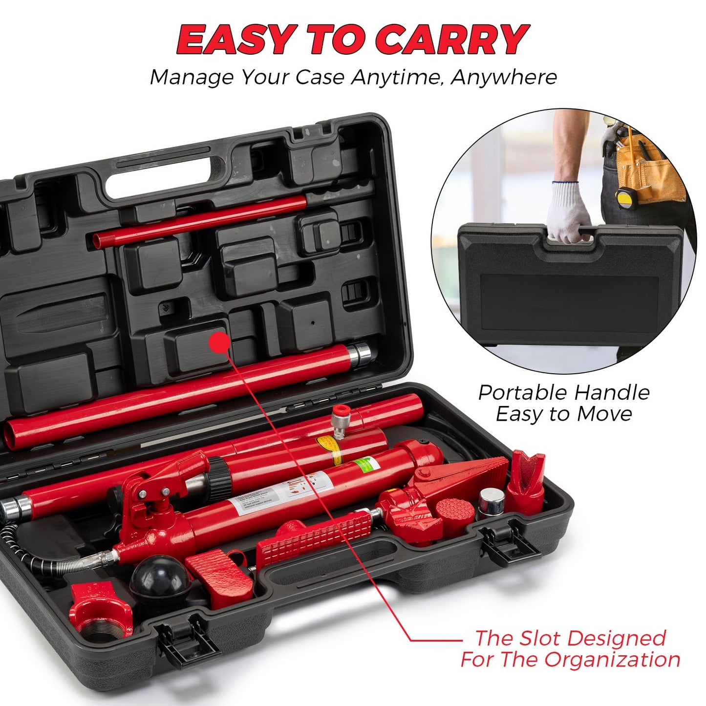 ‌12-Ton Heavy Duty Porta Power Hydraulic Jack Kit, Professional Hydraulic Ram Pump System with 55-Inch/1.4m Oil Hose, Portable Storage Case for Trucks, Tractors, Auto Repair