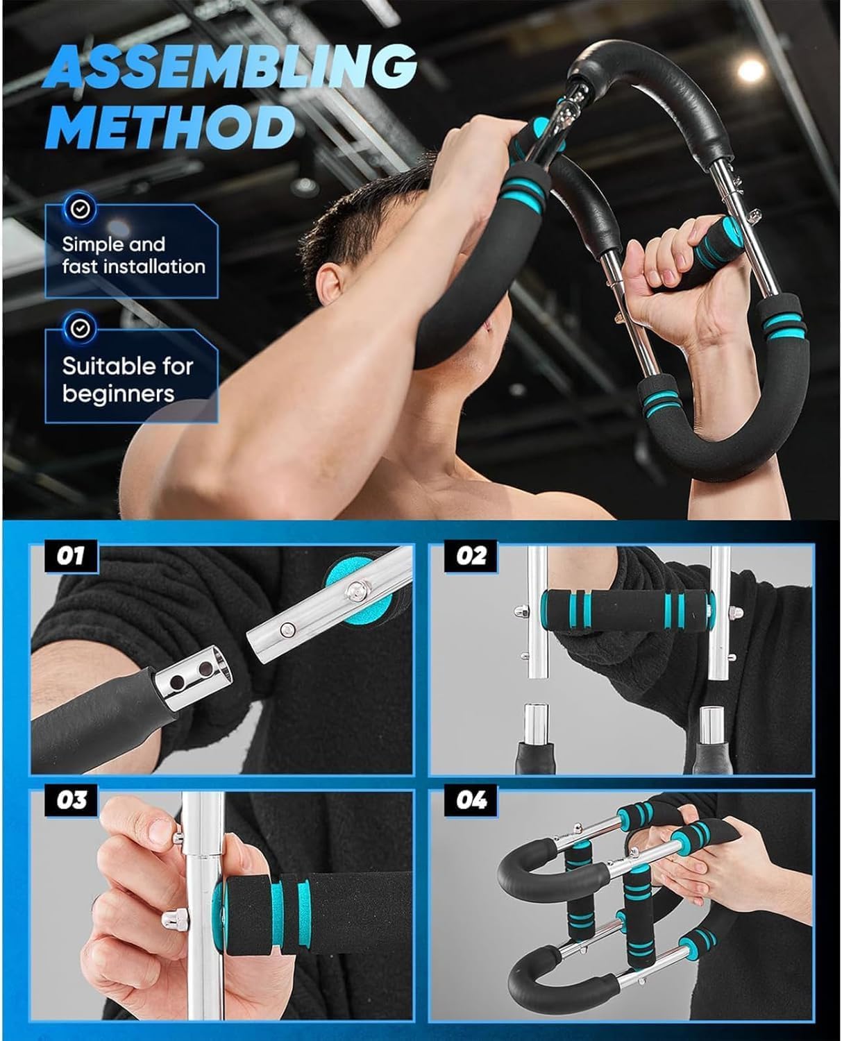 Twister Arm Trainer, 40-100lb Adjustable Chest Workout Equipment, Arm Trainer, Twister Arm Trainer, Portable Power Twister Bar, Detachable Design Fitness Anywhere (RED)