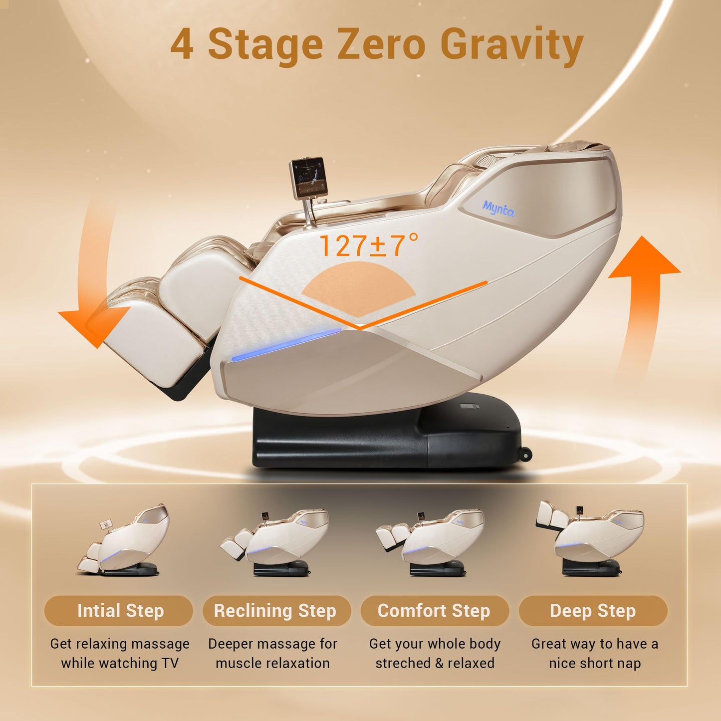 MYNTA Massage Chair Full Body with Heat, Zero Gravity SL-Track 3D Massage Chairs with Thai Stretching, 12 Modes,12 Massage Techniques, Calf & Foot Massage, Wireless Charging, White Noise