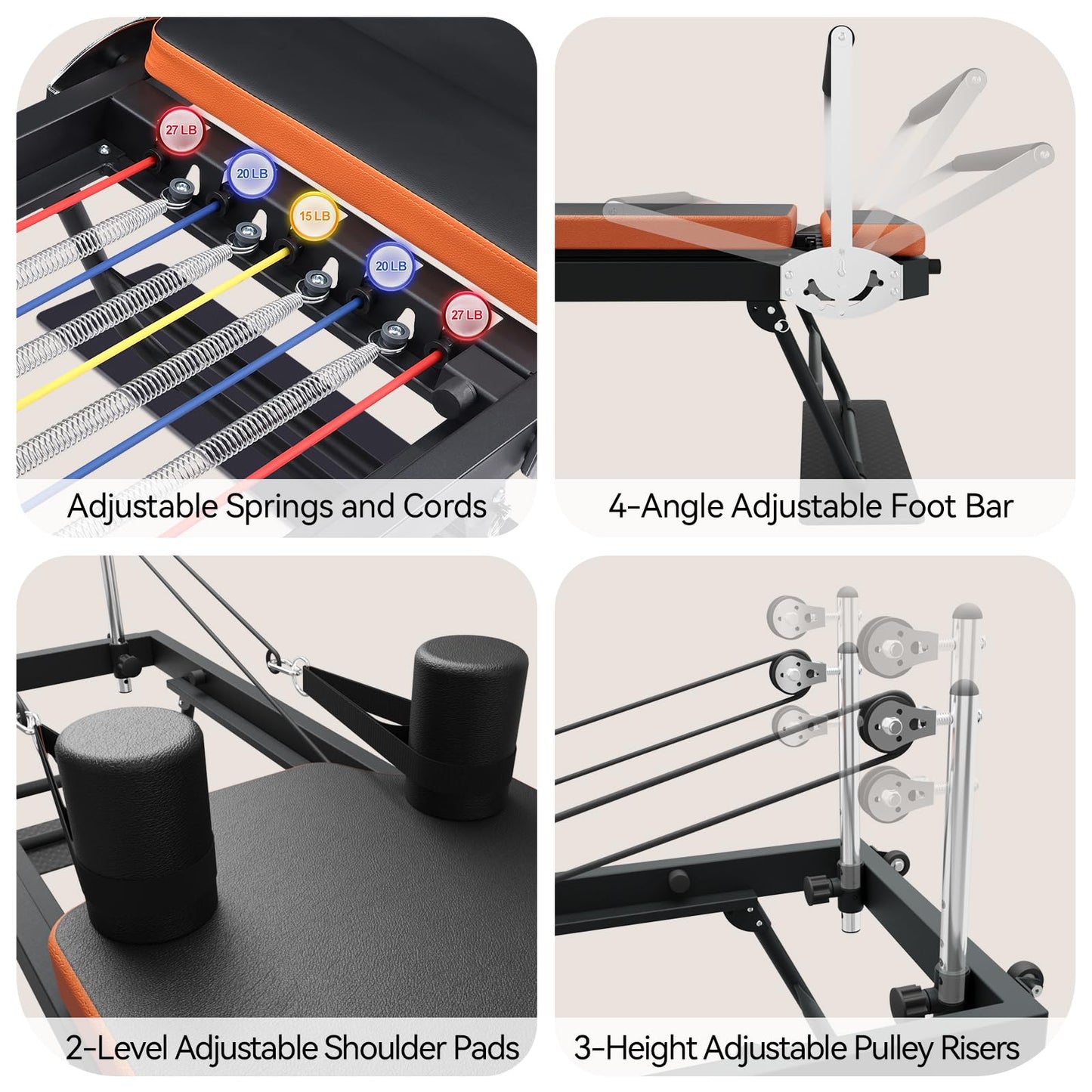Ntoaujao Pilates Reformer, Foldable Pilates Machine for Home Gym Workout with 4 Springs & 5 Cords, fit for Beginners & Advanced Users, Up to 300 LBS (Basic)