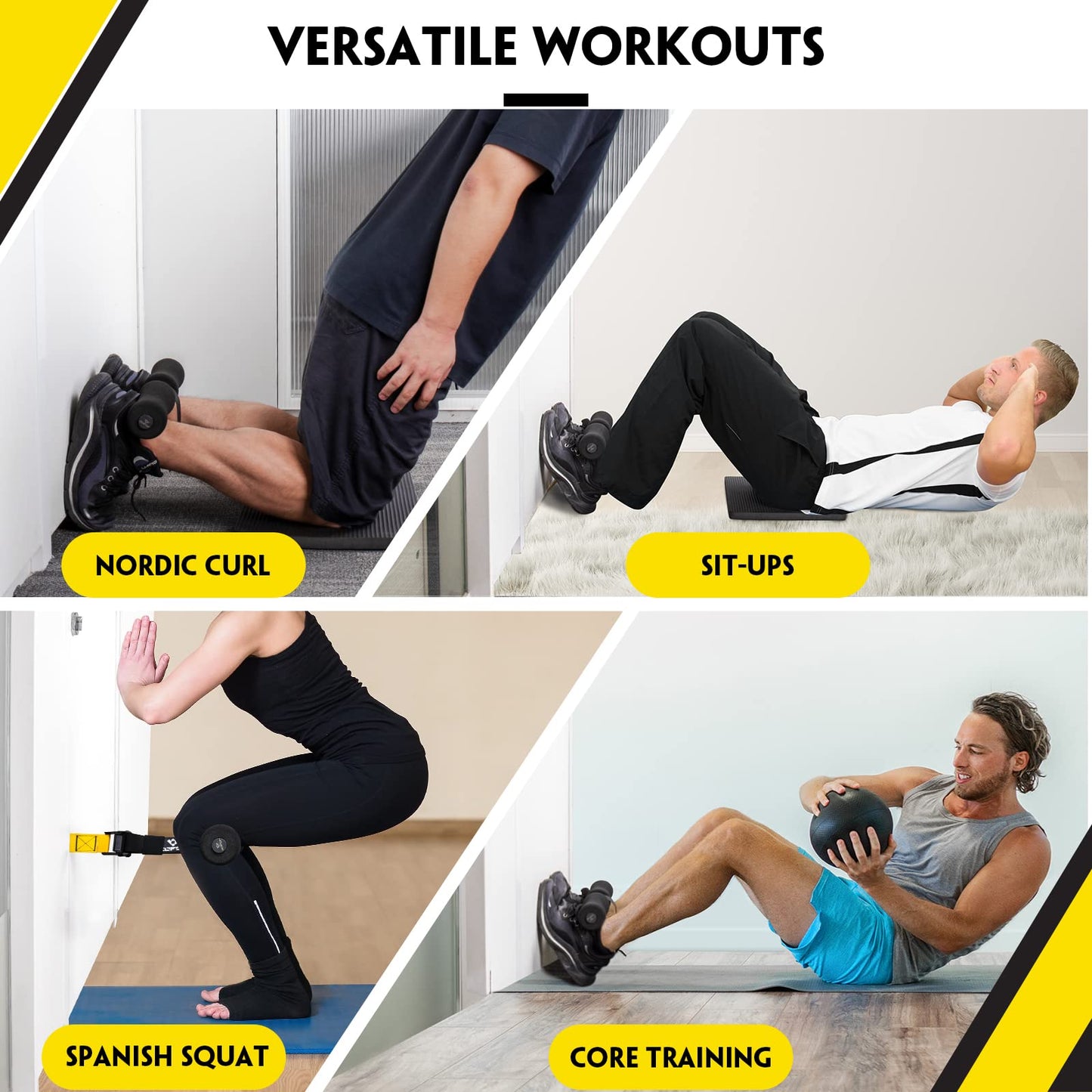 Nordic Hamstring Curl Strap with Fitness Knee Mat, Holds 420 Pounds for Hamstring Curls, Sit Up Bar for Floor, Spanish Squats, Ab Workout, 5 Seconds Setup Nordic Curl Home Fitness Equipment