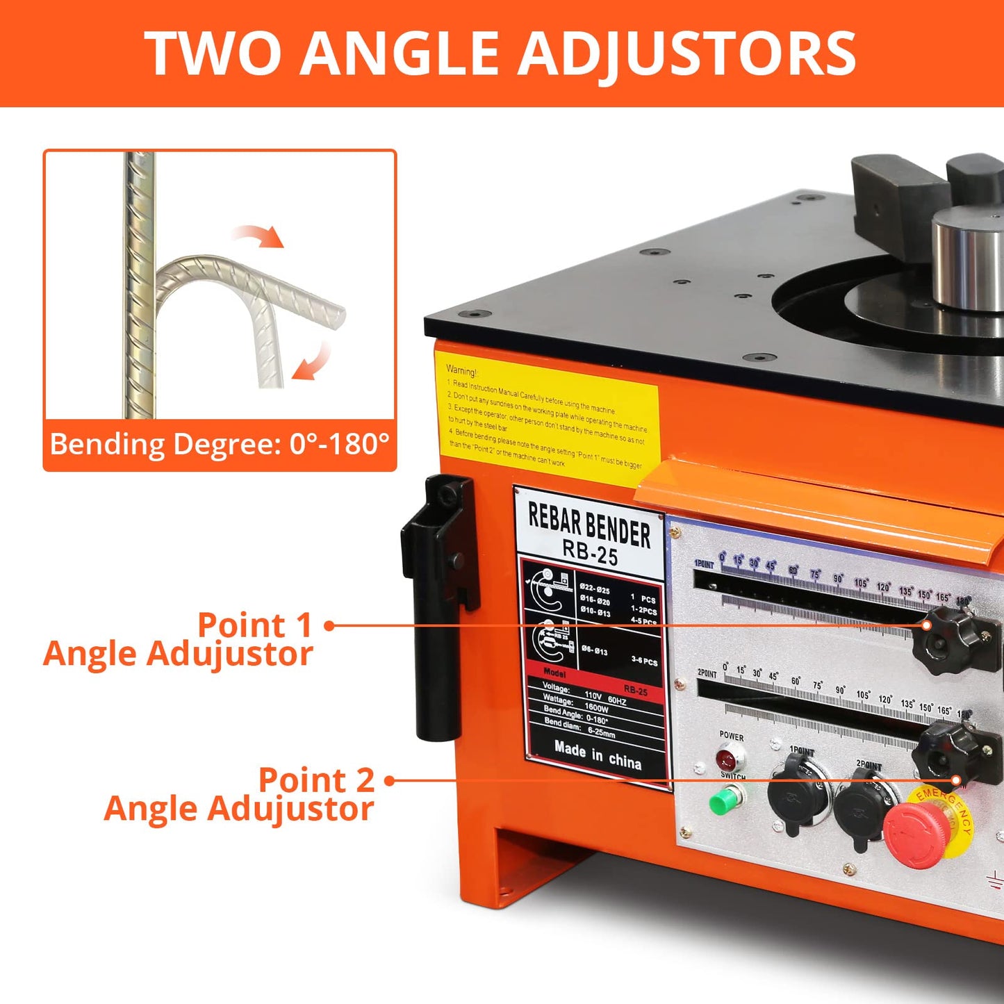 1600W Electric Rebar Bender Machine up to 1 inch with Our Electric Bender - Achieve 0-180° Angles, Operate with Convenient Foot Pedal Switch, and Benefit from Powerful Motor