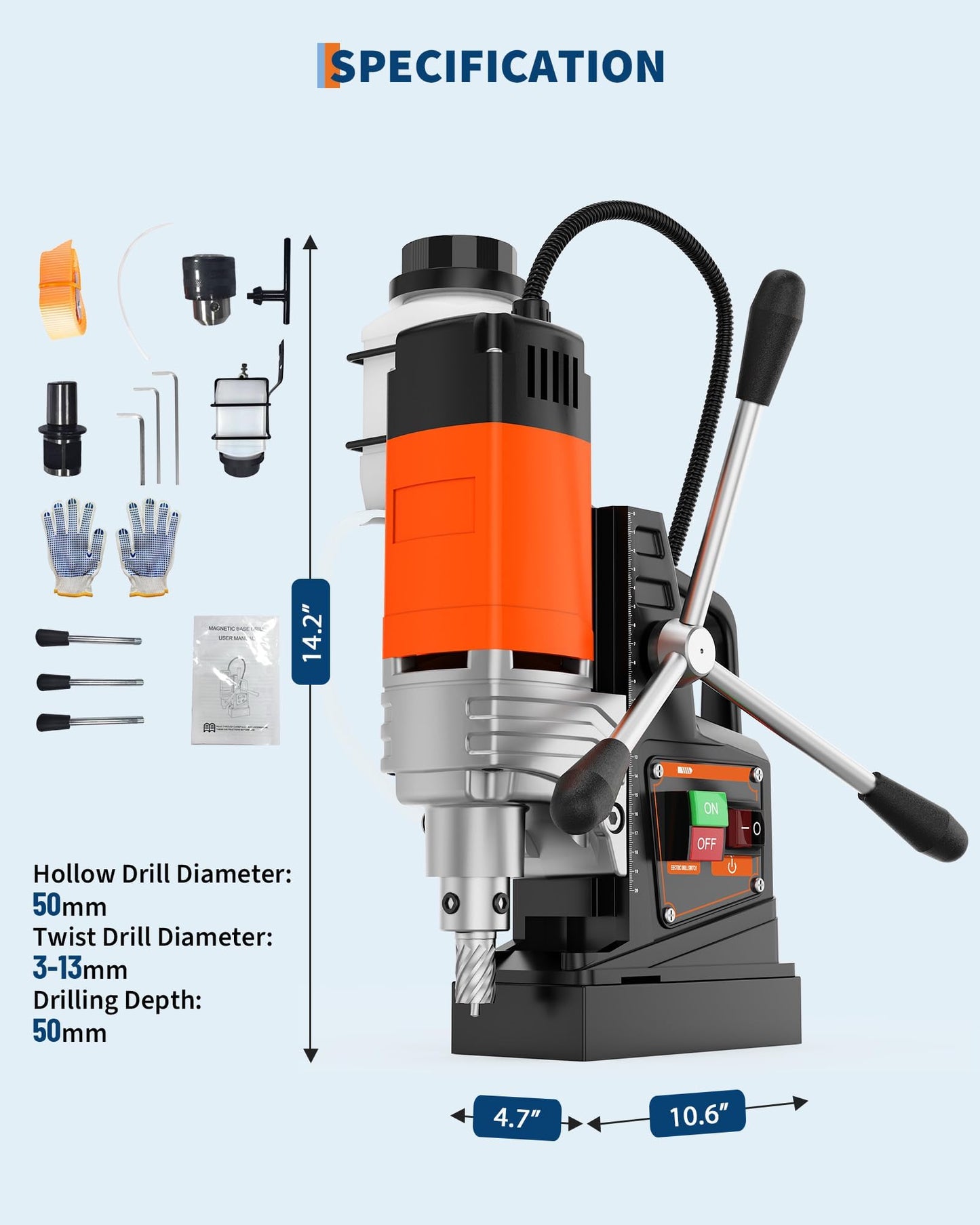 Electric Mag Drill Press, 1650W Motor 1.57" Boring Diameter, Portable Drilling Machine 2922Lbf Power, 810 PRM, Mag Drill Presswith Adapter for Home Improvement, Industrial and Metal Surface