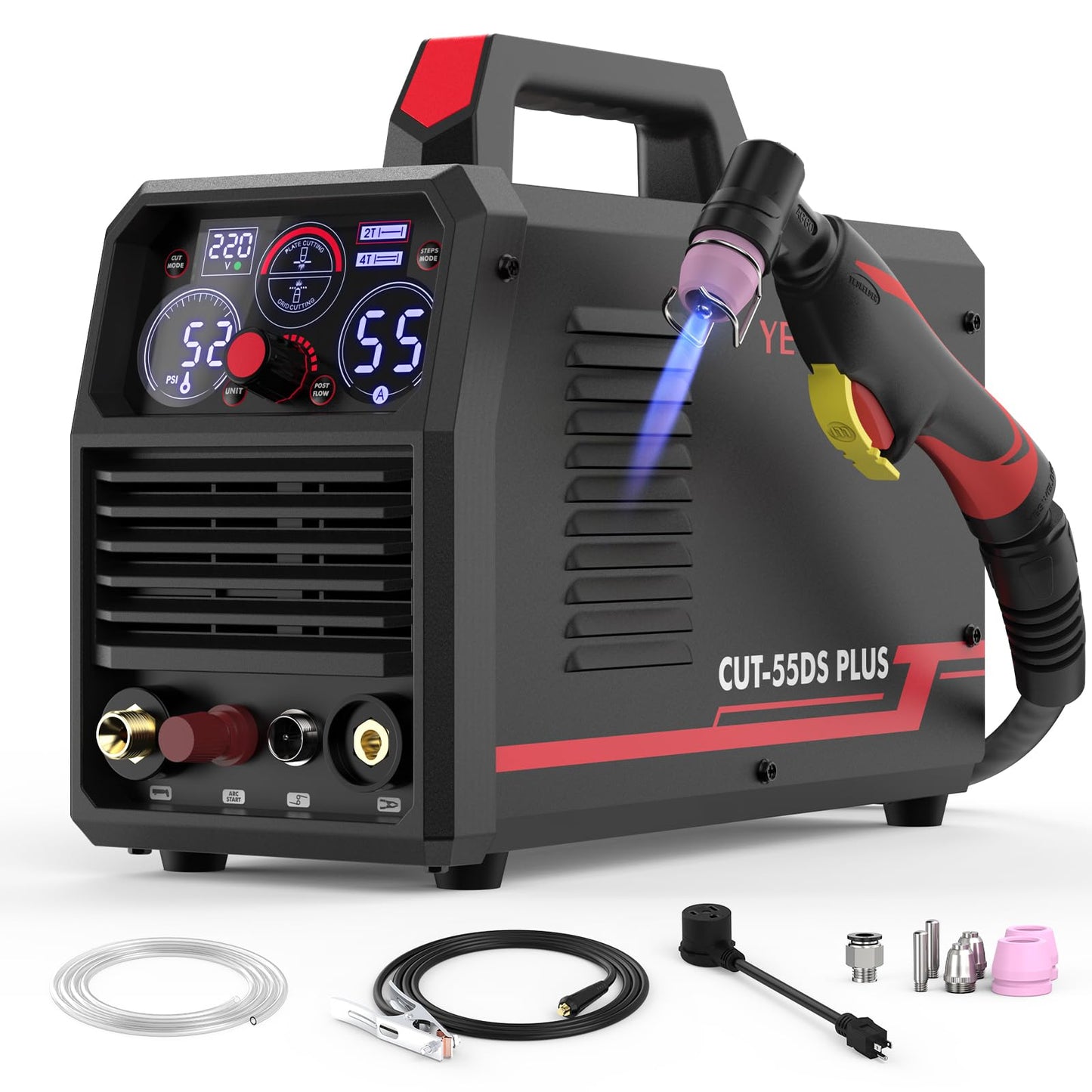 YESWELDER CUT-55DS PLUS Plasma Cutter, 55Amp Non-Touch Pilot Arc Air Power, 2-In-1 Plate Cutting/Grid Cutting Plasma Cutting Machine & 40ft 250 Volt Welder Extension Cord 8 AWG Power Extension
