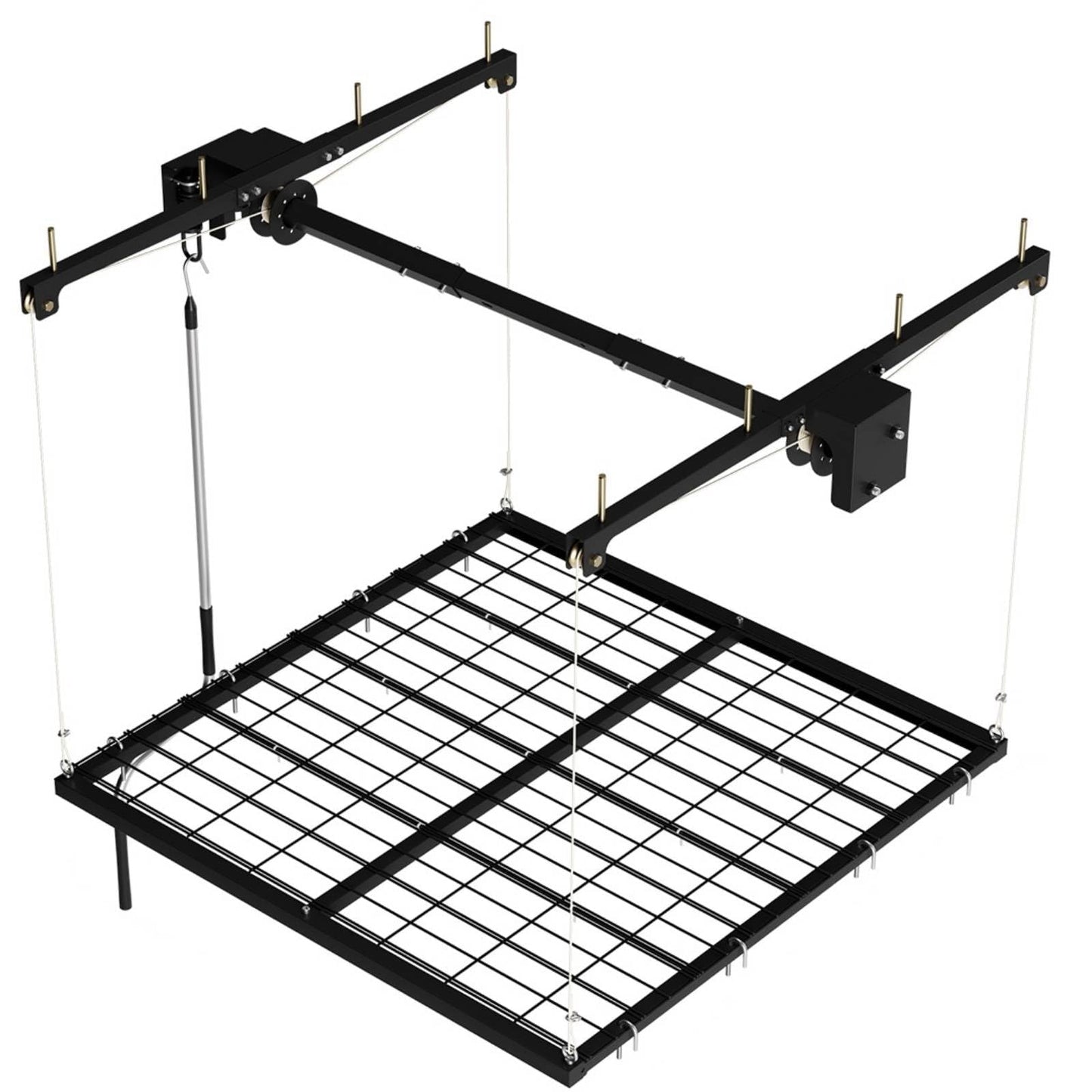 GarveeHome Heavy-Duty 4x4 ft Garage Ceiling Storage Rack with Manual Crank Lift – Adjustable Height, Carbon Steel, 350 lbs Capacity, Space-Saving Overhead Organizer for Garage or Basement – Black