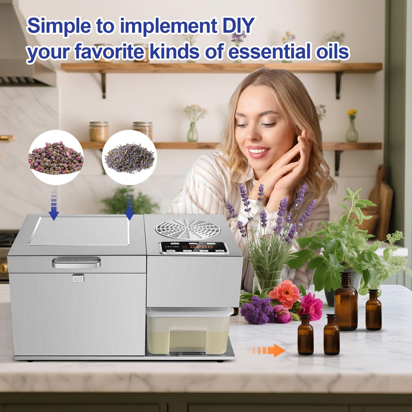 LETIME ADI 4L Automatic Herbal Extractor, Infuser and Distiller in One, Water Distiller for Home, Essential Oil Distiller, Herbal Oil Infusion Machine, Hydrosol Maker