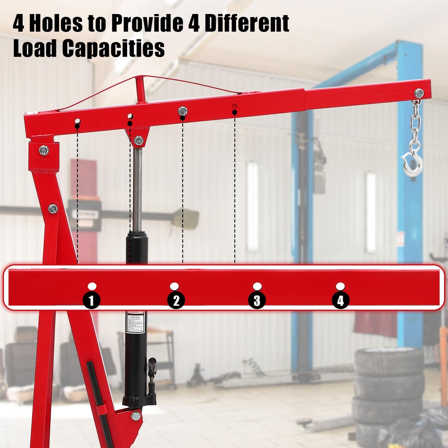 PioneerWorks Engine Hoist 2 Ton, Heavy Duty Steel Hydraulic Shop Engine Crane, Folding Hydraulic Tilting Engine Lift with 360 Degree Swivel Wheels for Ports, Warehouses, Garage, Factory