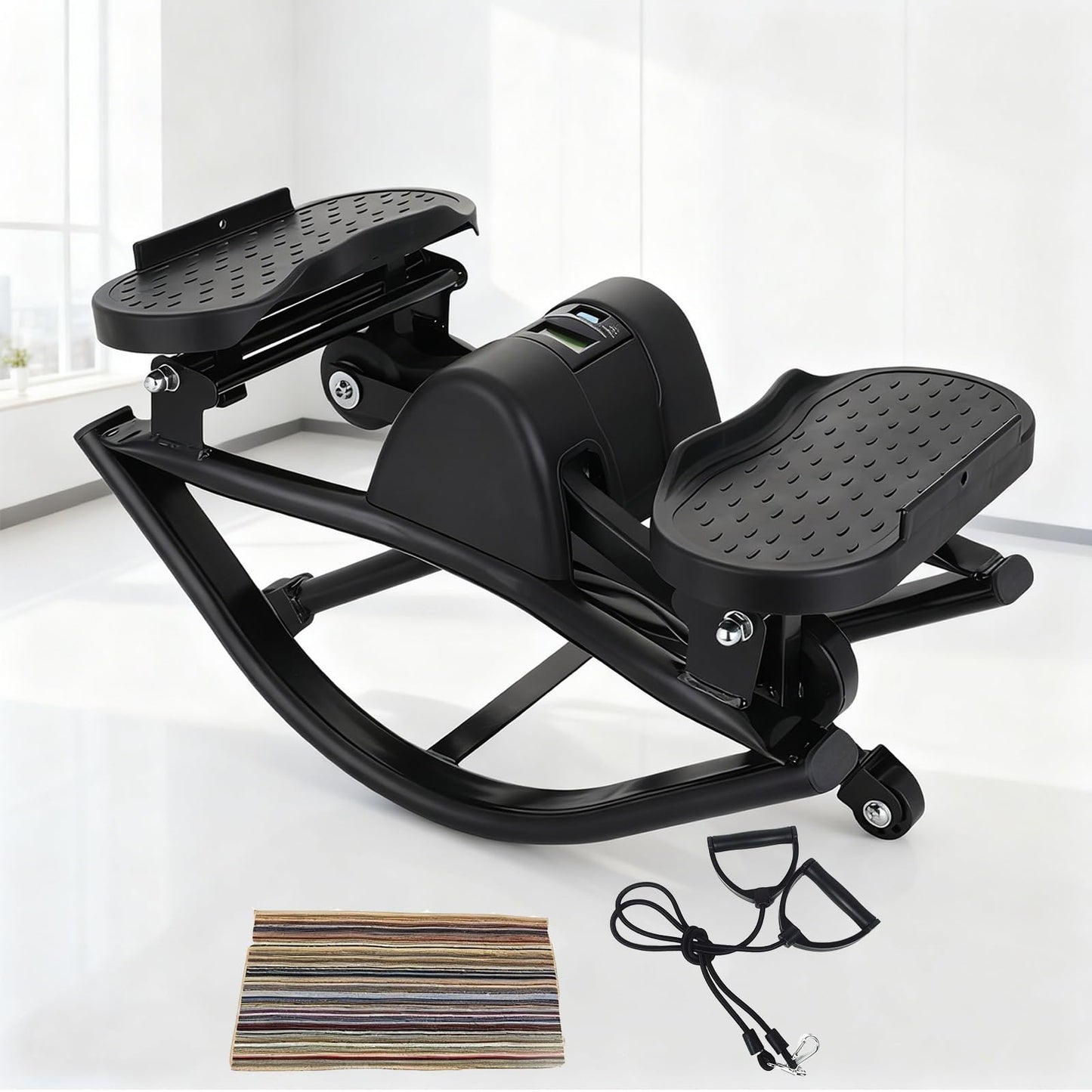 WIKONALK Rock Stepper,Portable Rock Stepper Side to Side,Rocking Steppers for Exercise at Home with Resistance Bands and Digital Display,Low-Impact Balance Board for Full Body,No Assembly