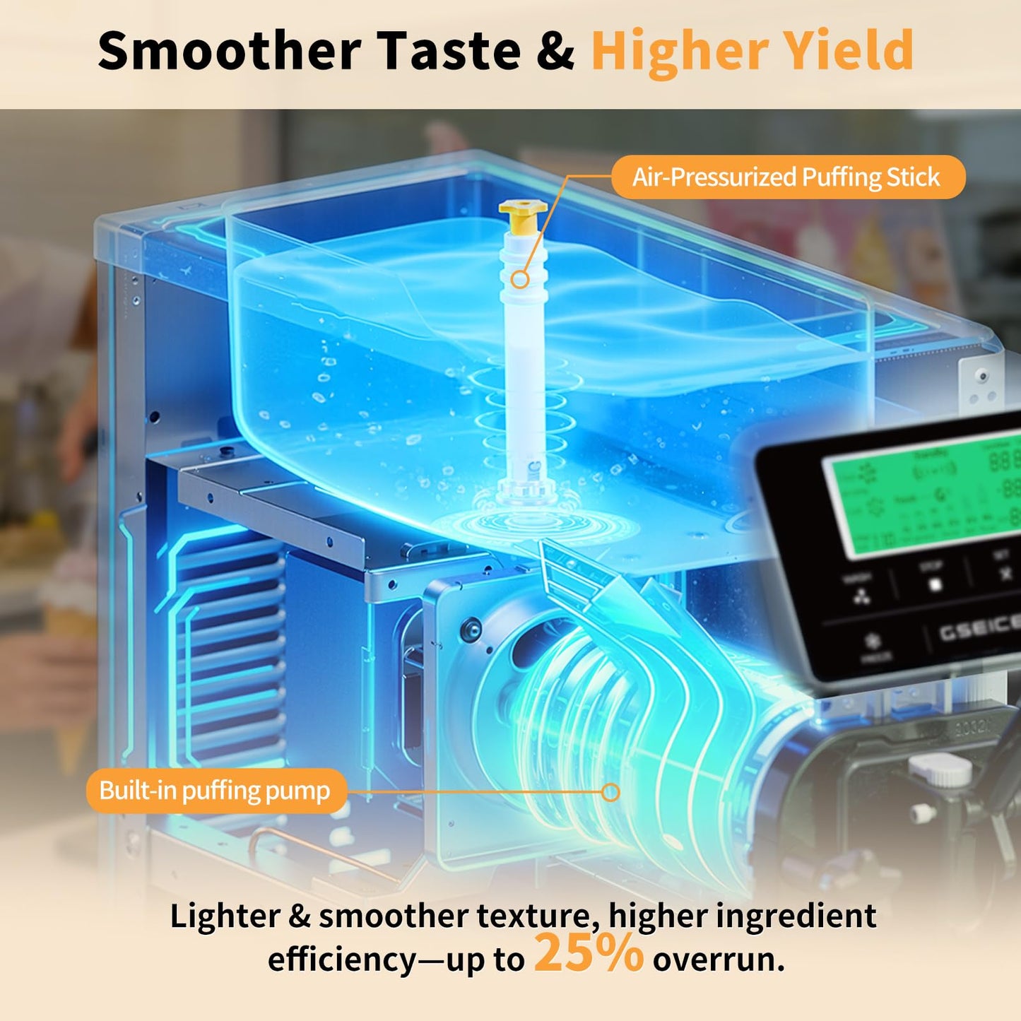 Ice Cream Machine – 3.5 Gals/H Single Flavor Ice Cream Maker 5 Inch Screen Soft Serve Ice Cream Machine with Pre-Cooling Soft Serve Machine with 1.6 Gals Tank for Home, Parties,Cafés,and School