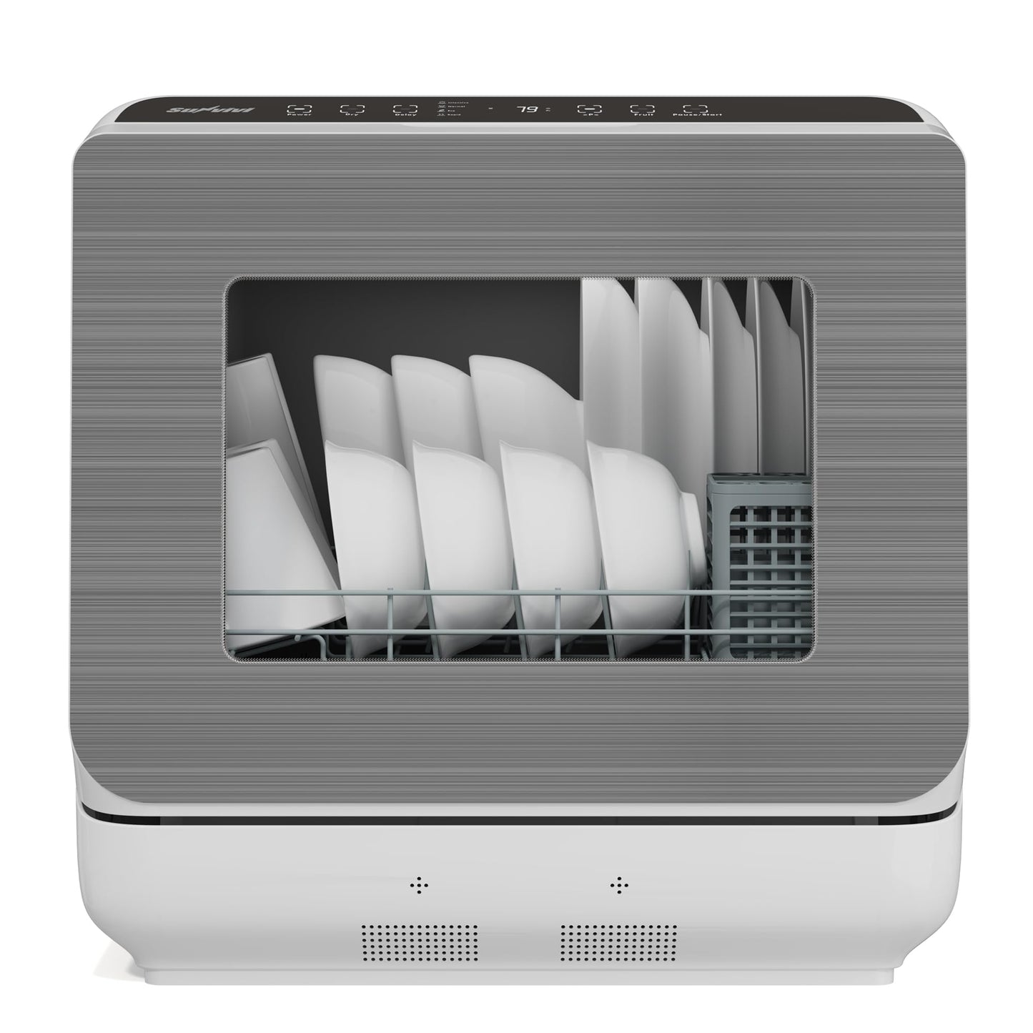 Sunvivi Portable Dishwasher with 152OZ Water Tank, 18" Countertop Dishwasher Machine fits up to 12" plates, Energy Star, 6 Preset Mode, 12H Delay Start, Small Dish Washer for Dorm RV&Apartment, White