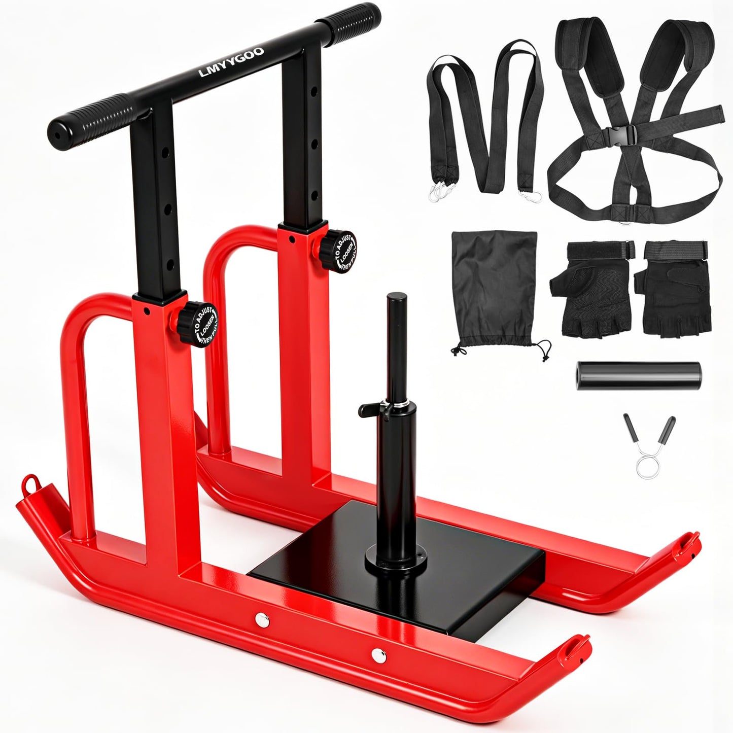 Heavy-Duty Adjustable Training Sled, 5-Level Height Adjustment, Push/Pull Dual-Use, Compatible with 1" & 2" Weight Plates, Strength & Speed Training for Soccer, Fitness & Conditioning, All-Ages