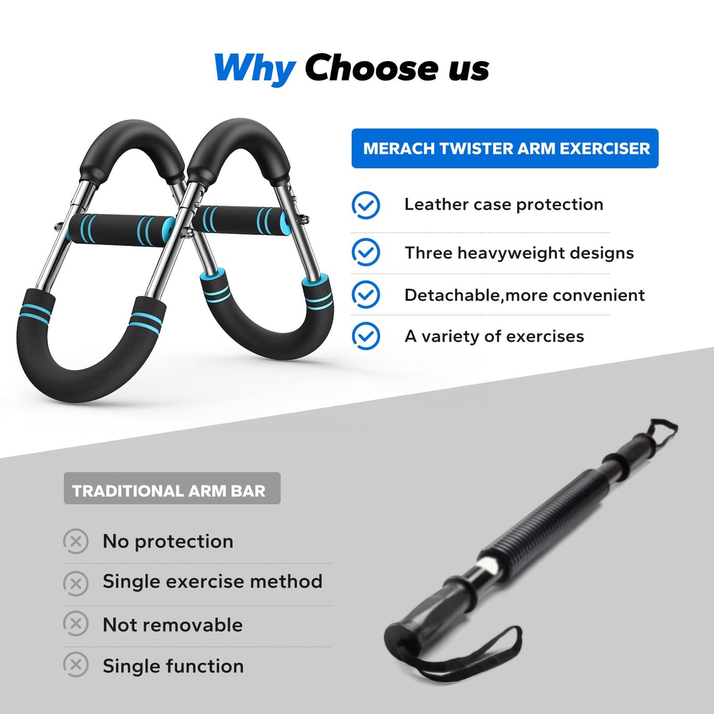 MERACH Twister Arm Trainer, Adjustable Power Twister Bar, Chest Workout Equipment for Men, Portable Upper Body Workout Machine, Detachable Spring Resistance Home Fitness Equipment