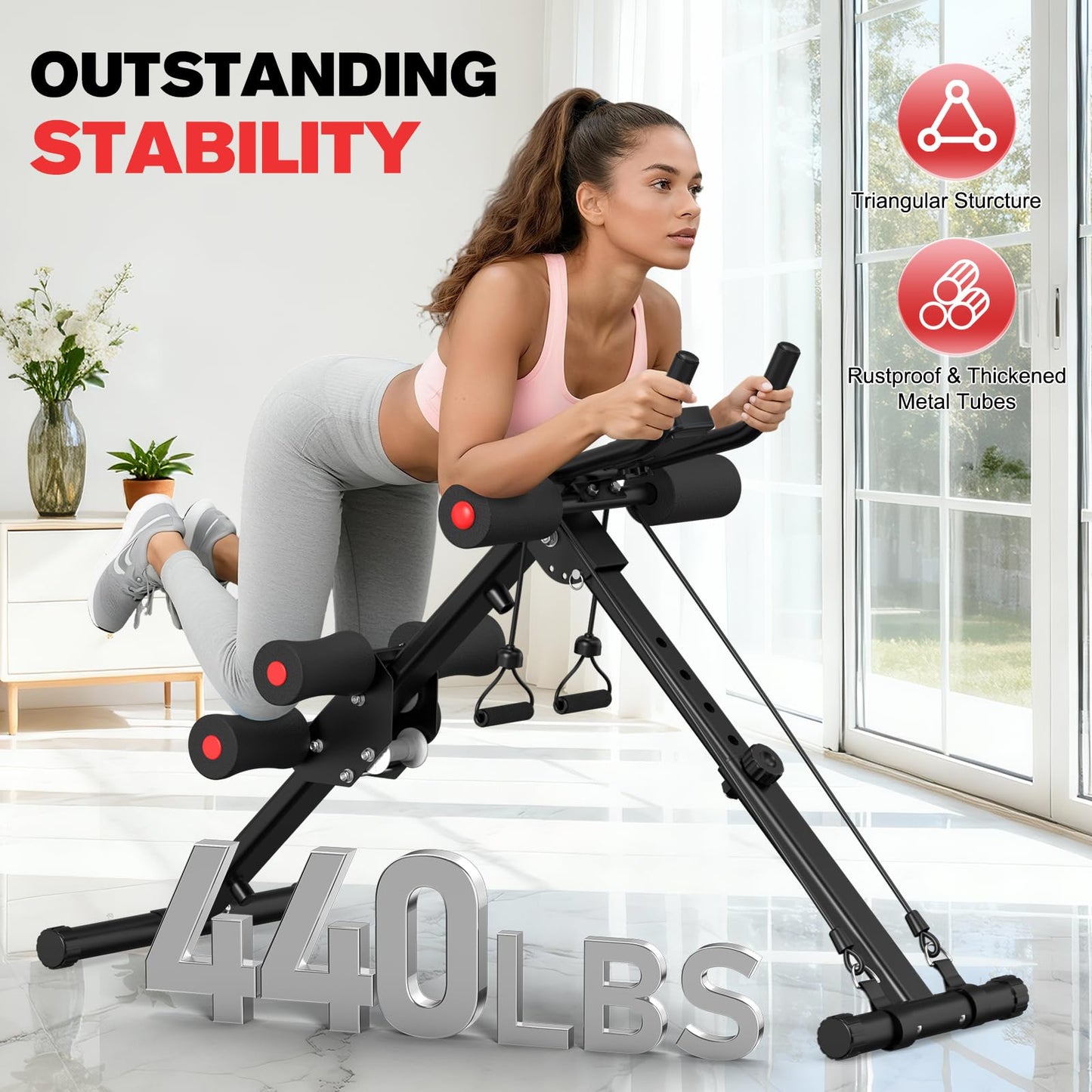 DERACY Ab Workout Machine Adjustable Ab Trainer Abdominal Trainer for Home Gym Foldable Ab Crunch Machine for Core 440 LBS (Black)