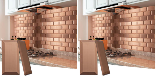 Art3d 100 Pcs Peel and Stick Backsplash Tiles, 3D Textured Metal Stick On Subway Wall Tiles for Kitchen Back Splashes, Bathroom, Laundry Room, 3 x 6 Inch, Copper (Pack of 2)