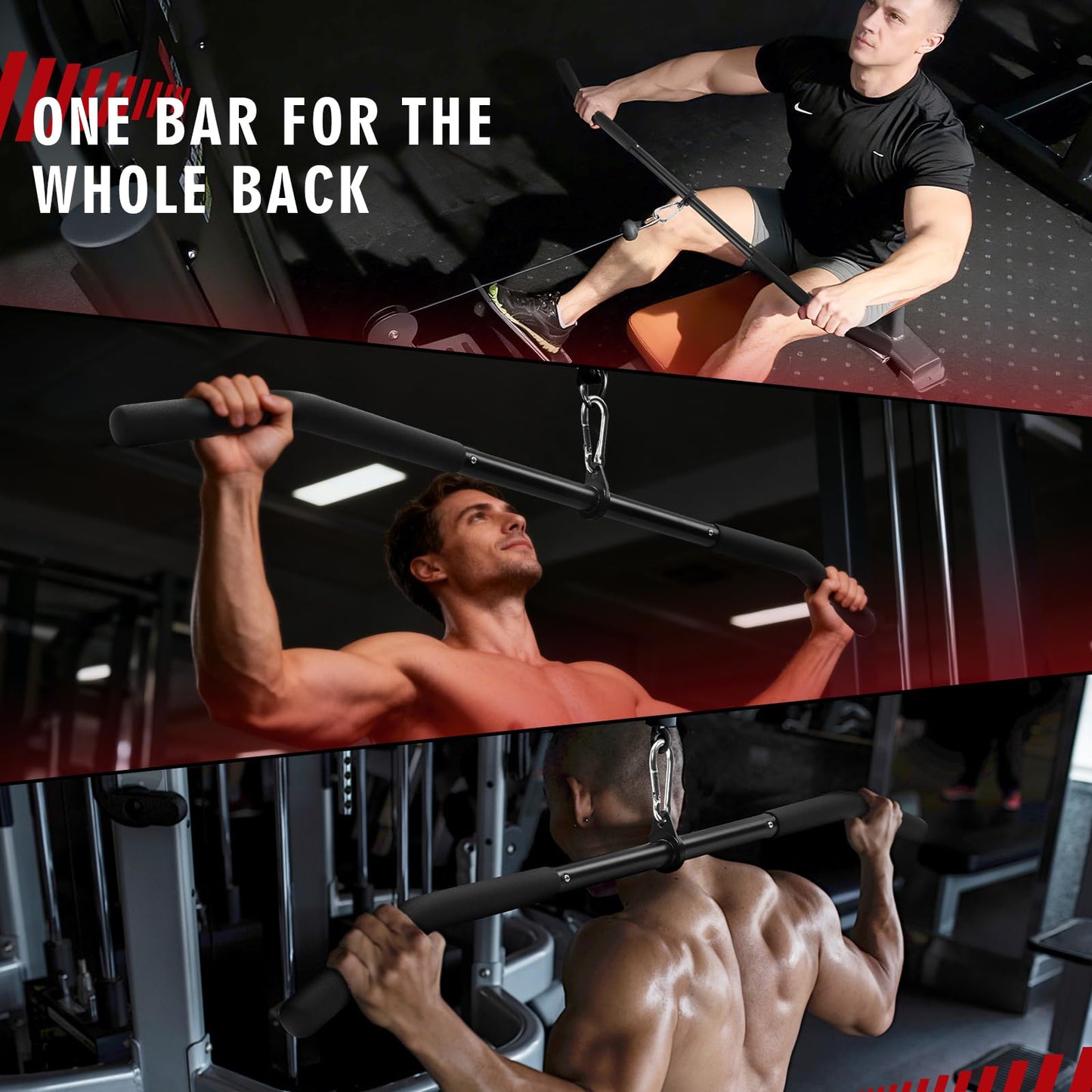 39.7'' LAT Pulldown Bar with Full Rotation, Lat Pulldown Attachments for Pulley Cable Machine,Curl Tricep Press Down Bar with Rubber Handle for Gym,Strength Workout