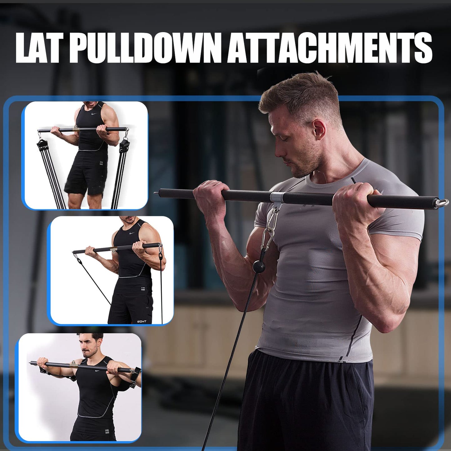Lat Pull Down Bar for Home Gym Fitness Cable Machine Attachment, Lat Pulldown Attachments, Straight Bar, Long Bar for Fitness (Long bar 1)