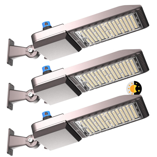 Lightdot 400W(486x1W) LED Parking Lot Light 5000K Arm Mount Parking Lot Lighting (100000Lm Eqv 1600W HPS) ETL Listed LED Pole Lights Outdoor with Smart Dusk to Dawn Photocell for Yard/Driveway-3Pack