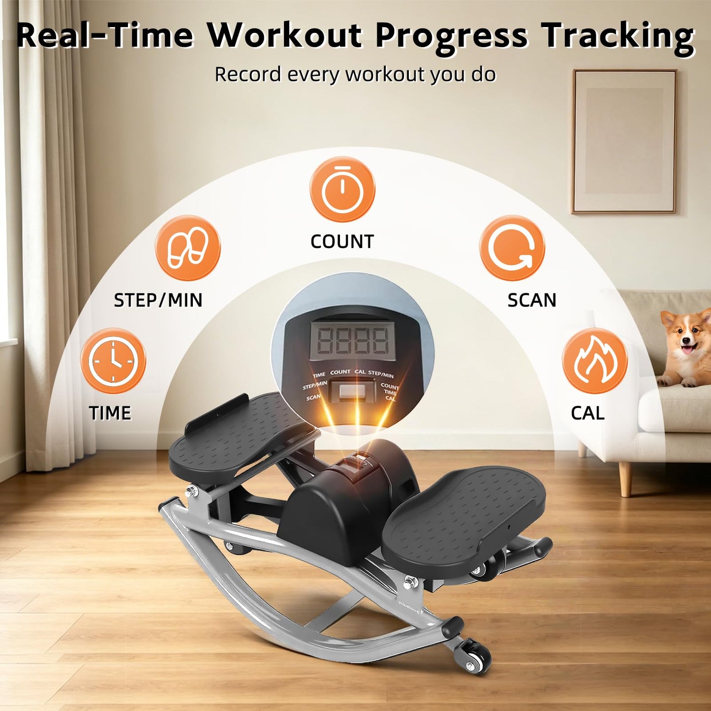 Rock Stepper with Digital Monitor, Low-Impact Compact Rock Stepper Side to Side with Resistance Bands, 360 LBS Weight Capacity, Portable Stair Stepper for Home, Apartment, Dormitory, Office