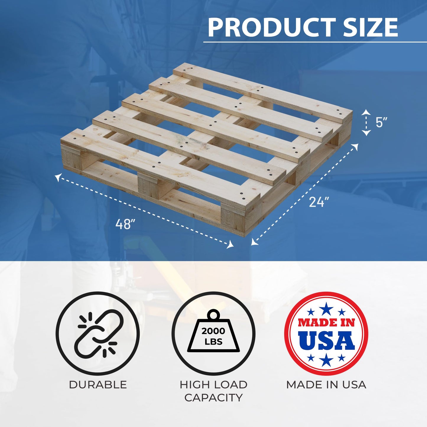 Greaton, 48x24x5 Wooden Pallet Kit, Heavy-Duty Industrial Grade Pinewood, Unassembled Flat-Pack, Stackable & Reusable, Lightweight Floor Pallet, Warehouse, Supermarket & Indoor Storage, 5-Pack