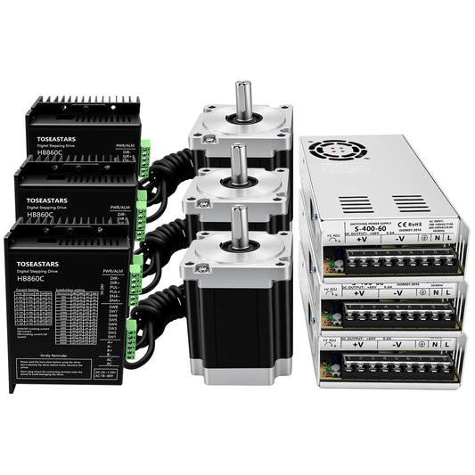 3 Axis CNC Controller Kit Nema34 86mm Stepper Motor 4.5Nm 640oz.in 2-Phase 6A, Step Motor Driver, 400W 60V Power Supply, Mach3 Control Card for CNC Router Machine Engraving