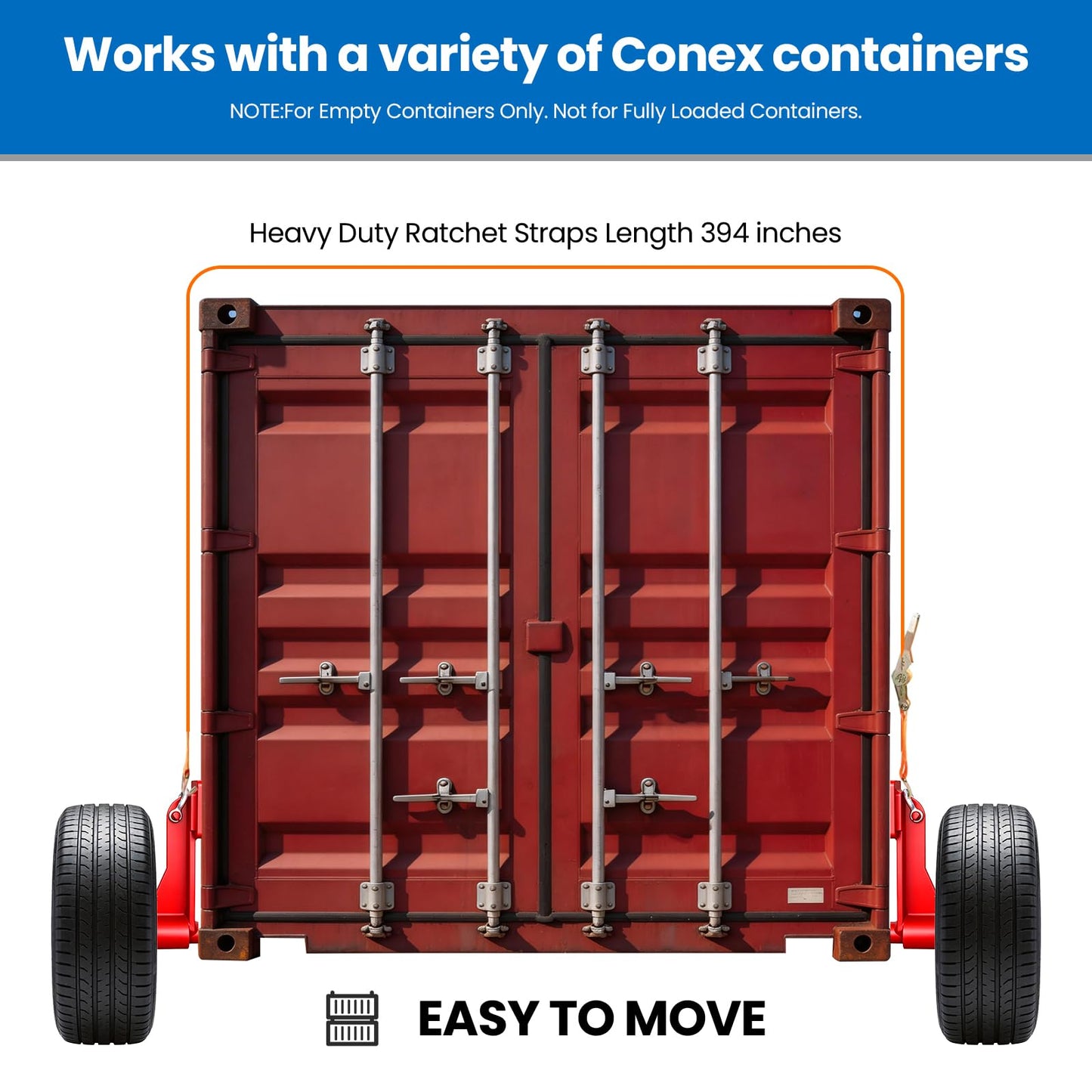 2-Pack 8-Lug Container Wheel Kit Heavy Duty Shipping Container Axles with Ratchet Tie Down, Red Container Moving Wheels for 20ft 40ft Shipping Container
