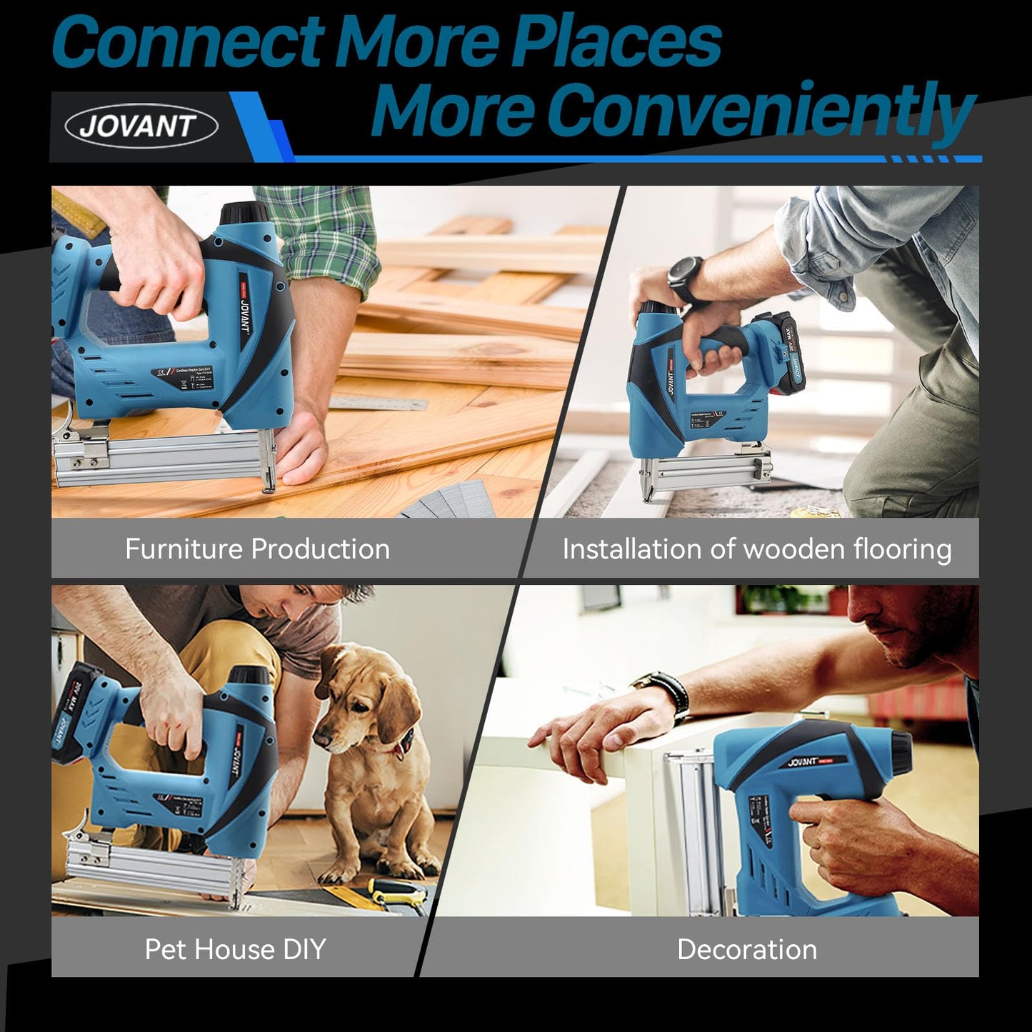 2-in-1 Cordless Nail Gun with 5/8" Angle Grinder, Cordless nail gun with battery,2×2.0Ah Batteries for Woodworking and Grinding JOVANT
