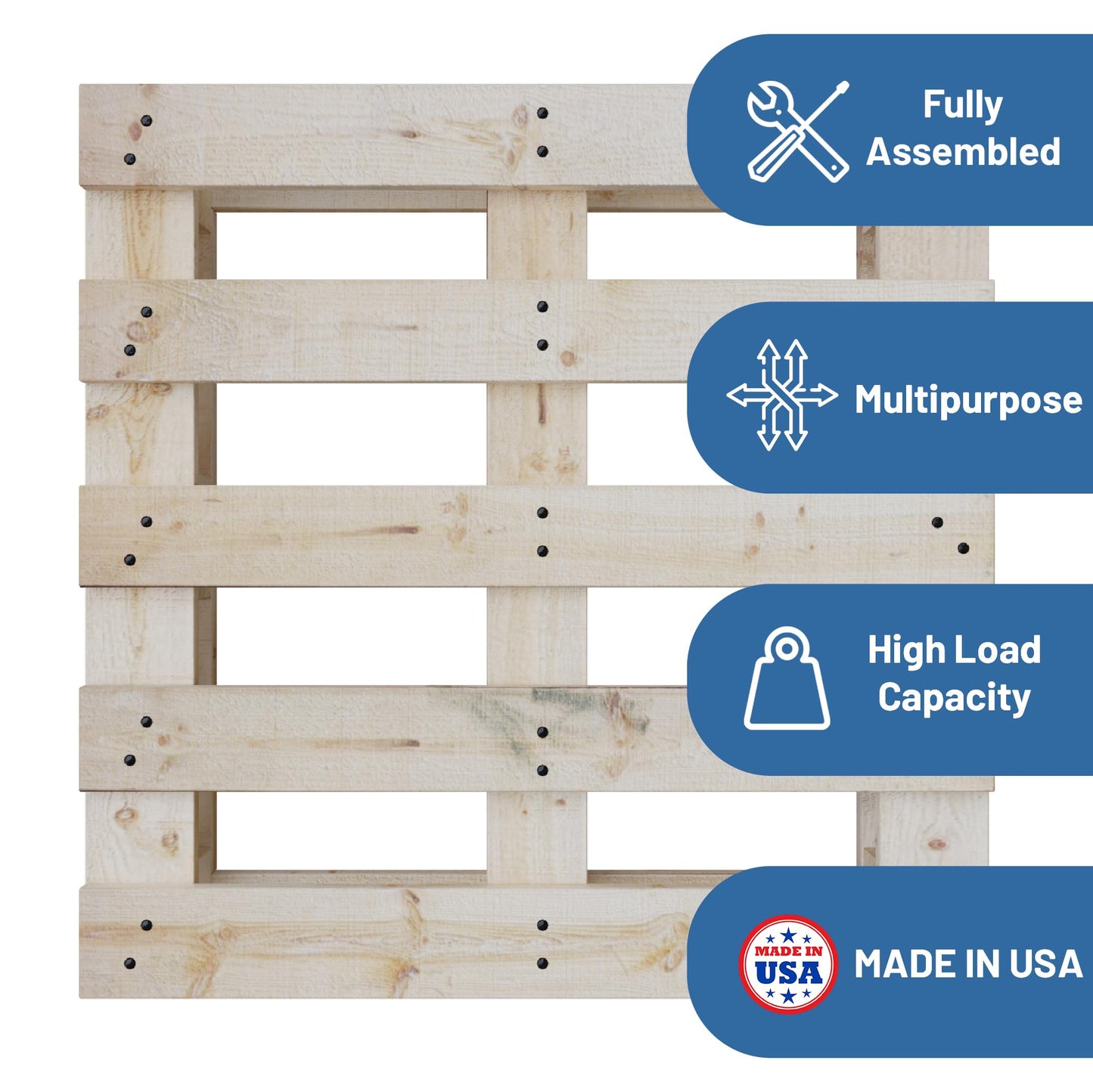 Greaton, Heavy-Duty 4-Way Entry Wooden Pallet – 48x48x5”, Industrial-Grade Hardwood Shipping Pallet, Durable, Reusable, Stackable, Easy to Handle, Commercial Use as a Floor-Pallet, 1 Pack