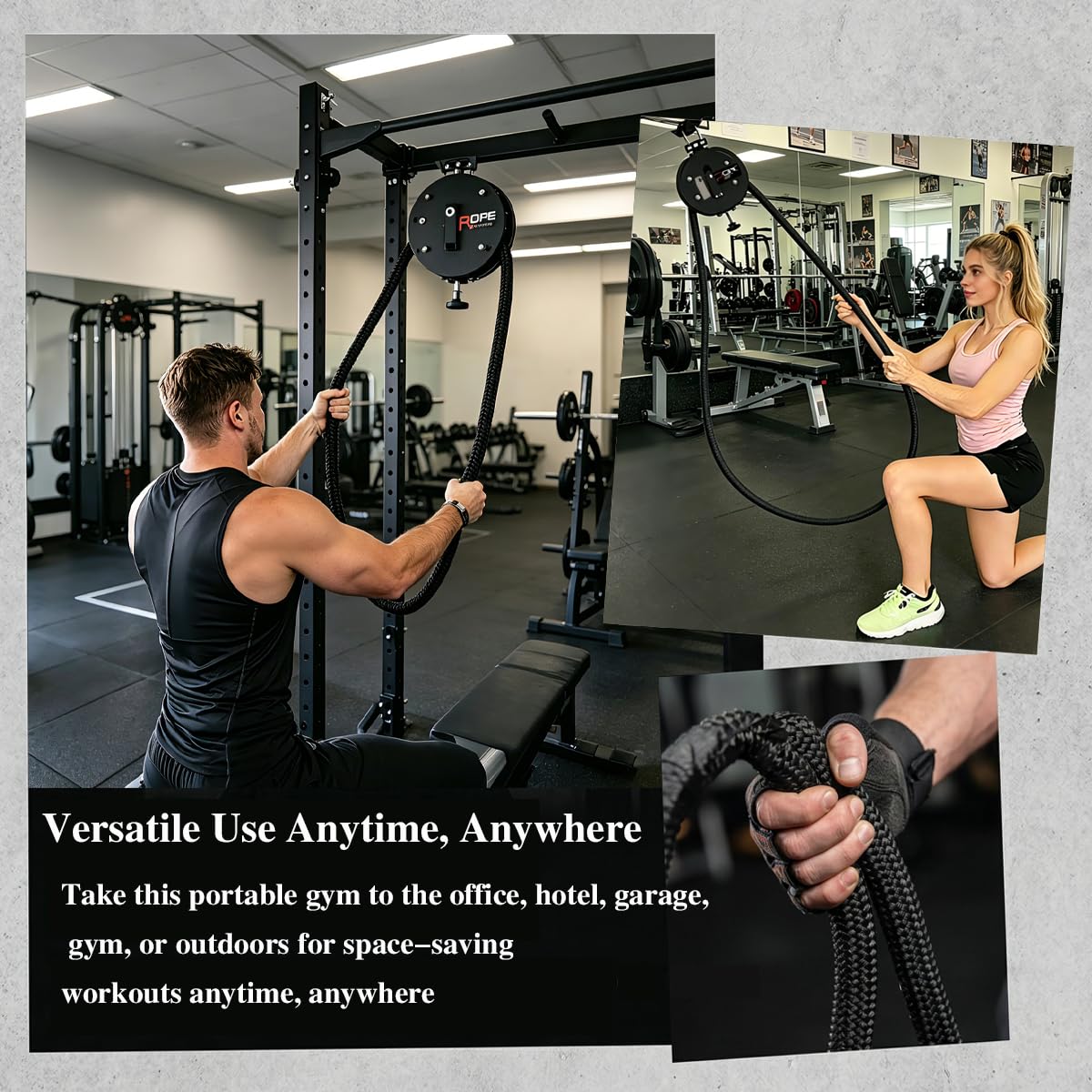 Cococheers Endless Rope Trainer,Cable Pulley System for Home Gym,Pull Down Machine with 14 FT Closed Loop Nylon Rope,Adjustable Resistance 66LB Max Cable Machine for Back,Arms,Grip Strength Training