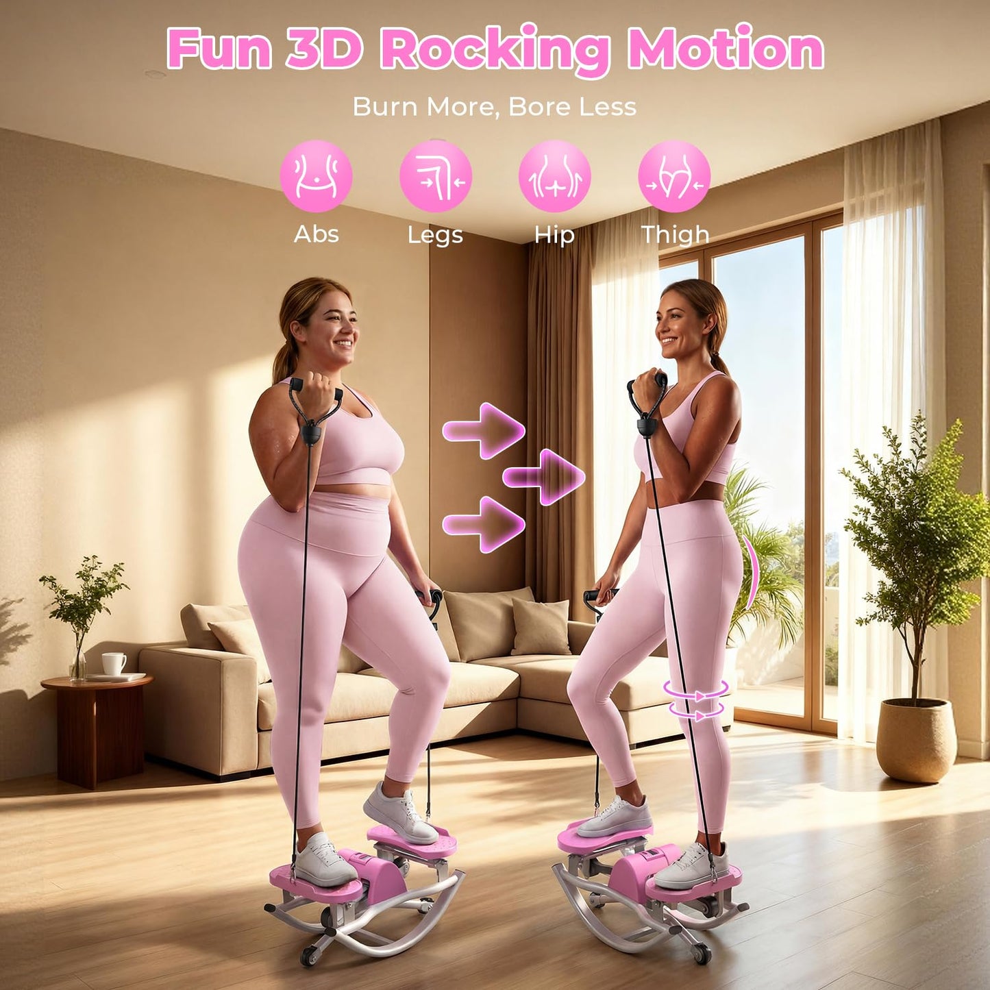 Rock Stepper,Rocking Stepper with Resistance Bands, 3D Side-to-Side Motion Mini Stepper for Women Home Workout, Low Impact Lateral Step Machine with Non-Slip Mat and Digital Counter, 250lbs Capacity