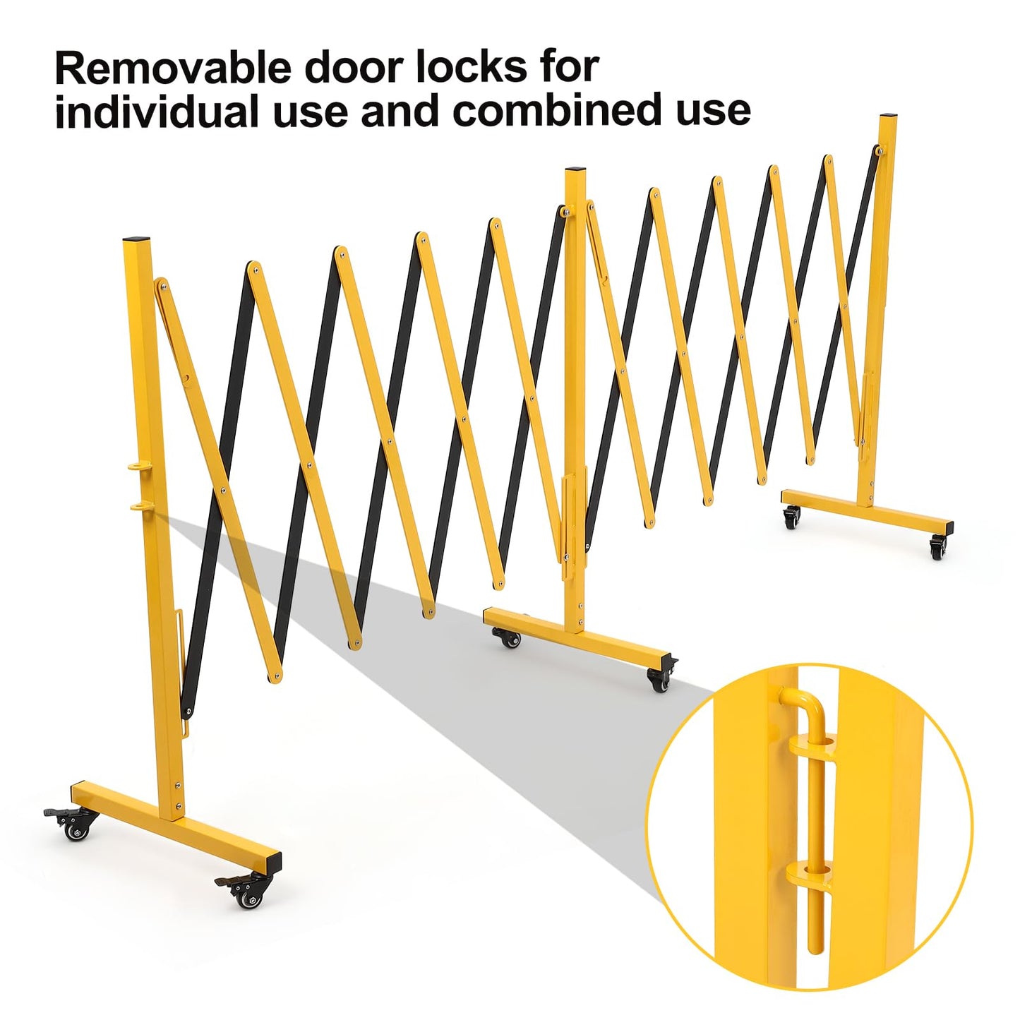 16 FT Industrial Expandable Barricade, Folding Security Gate with Wheels, Heavy-Duty Traffic Control Barrier for Construction Site, Garage, Cordon