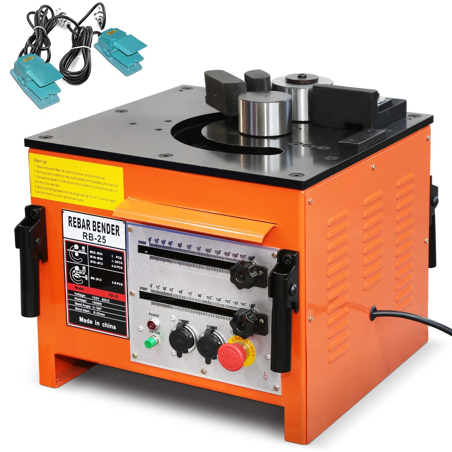 1600W Electric Rebar Bender, 6-7 Seconds Fast Bending Machine, 0-180° Accurate Portable Rebar Bender for 1/4 inch to 1 inch Steel Bar