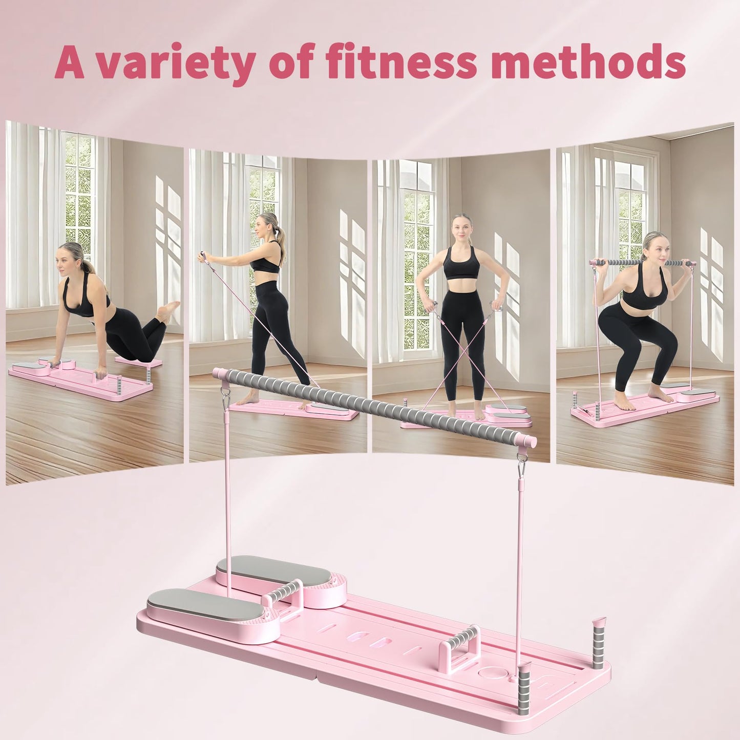 VigorEdge Pilates Board - Pilates Reformer Set, Multi-Purpose Foldable Pilates Reformer Board for Home,11 in 1 Pilates Equipment (Pink)