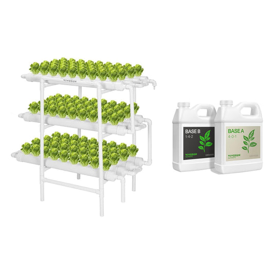 VIVOSUN Hydroponics Growing System 108 Plant Sites and Nutrients Base A & B Bundle, Grow Big Hydroponic Fertilizer, Supports Vegetative and Flowering Stages for Outdoor, Indoor Plants, Best Plant Food
